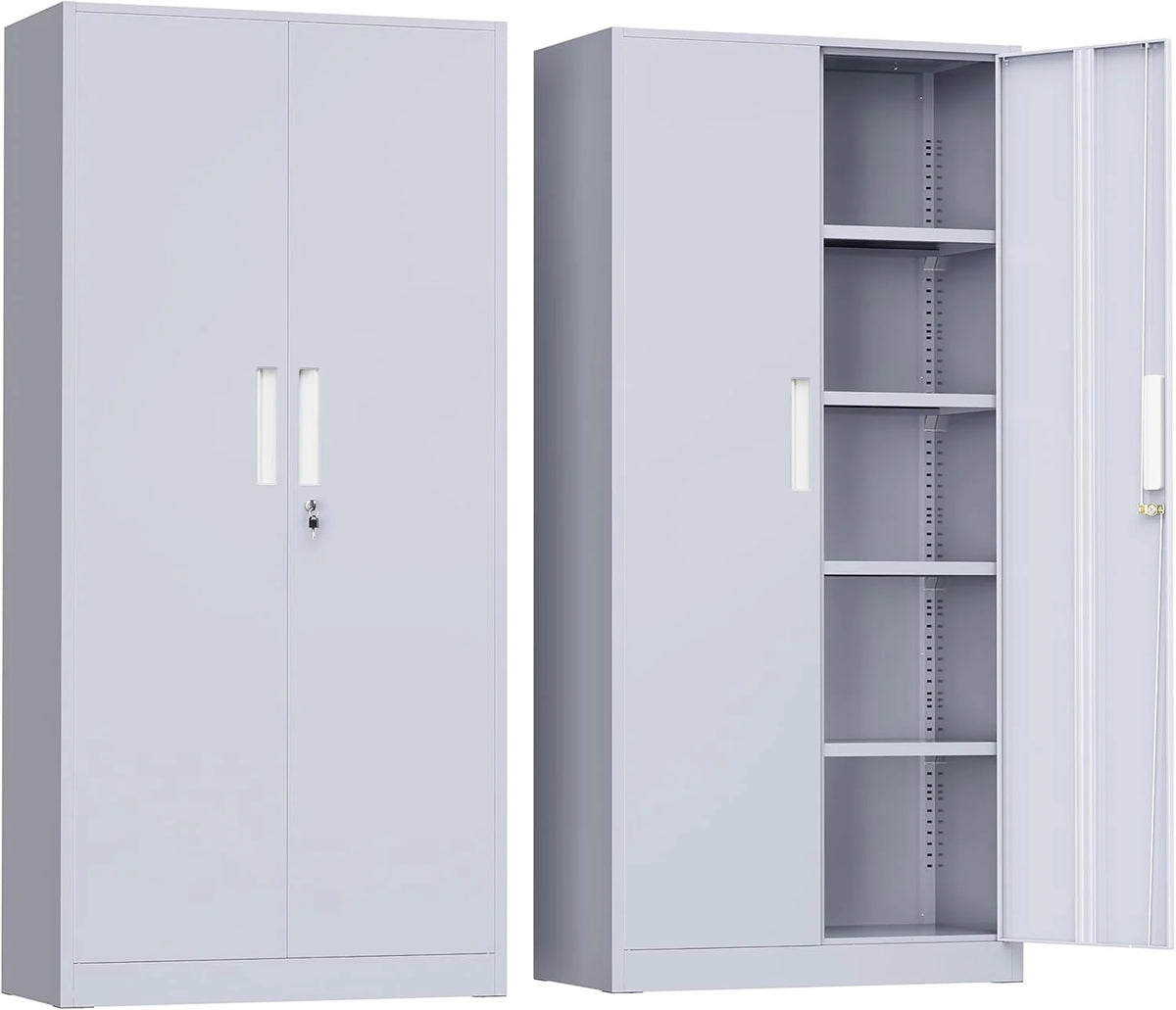 Greenvelly Metal Storage Cabinet, 72 Black Locking Metal Cabinet with 2 Doors and 4 Adjustable Shelves, Lockable Garage Storage Cabinets for Home Office, Garage, Kitchen, Living Room