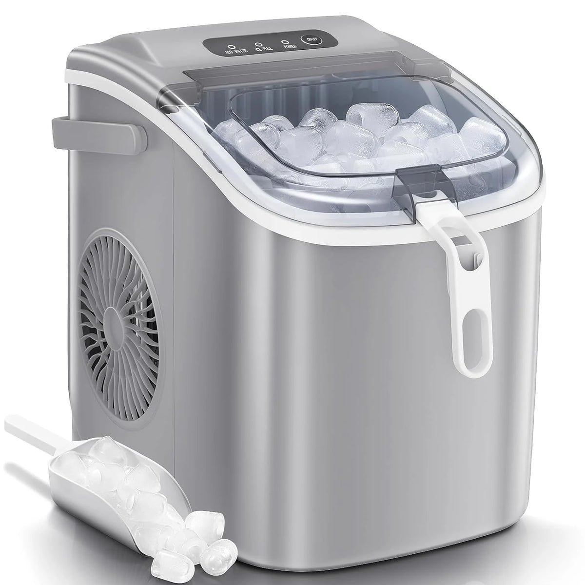 Nugget Ice Makers Countertop, Pebble Ice Machine with Chewable Pellet Ice, 34Lbs/24H, Self-Cleaning, Sonic Ice, One-Click Operation, for Kitchen,Office Stainless Steel Silver