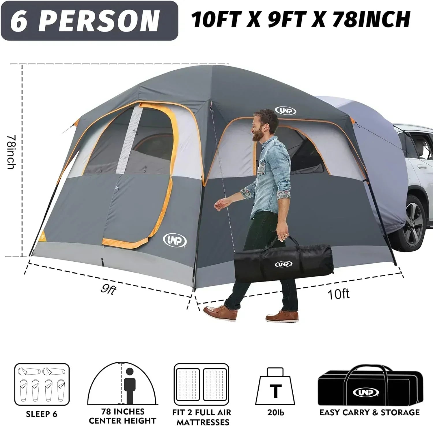 SUV Tent for Camping 6-Person SUV Tailgate Tent Easy Set Up with Rainfly 10'x9'x78in