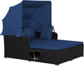 RELAX4LIFE Patio Outdoor Daybed with Canopy Wicker Sunbed Cushions 4 Pillows
