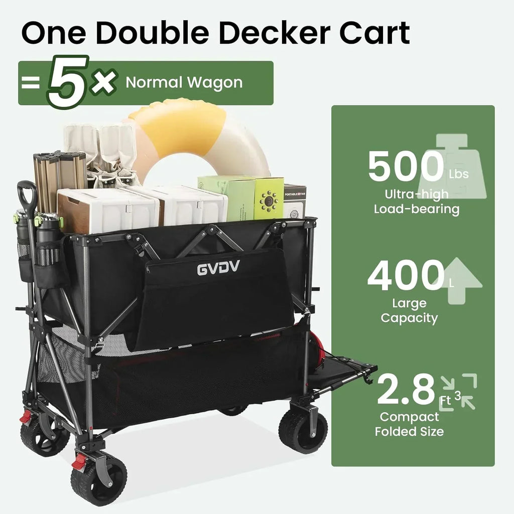 Double-decker cart 500 lb capacity 400 liter foldable cart all-terrain wheels foldable cart