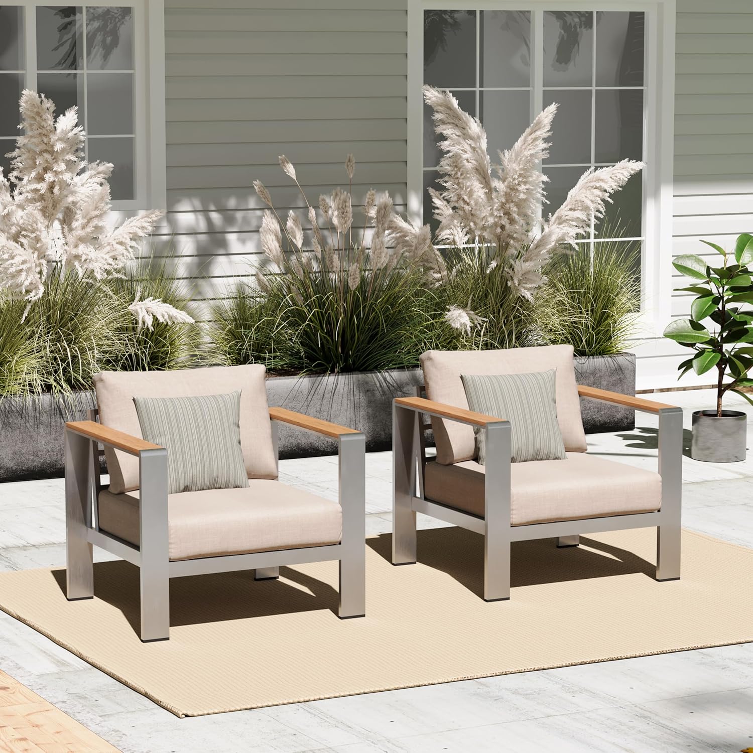 Aluminum Outdoor Patio Furniture Set with Coffee Table, 4 Piece Patio Conversation Sets with Washable Thick Cushions