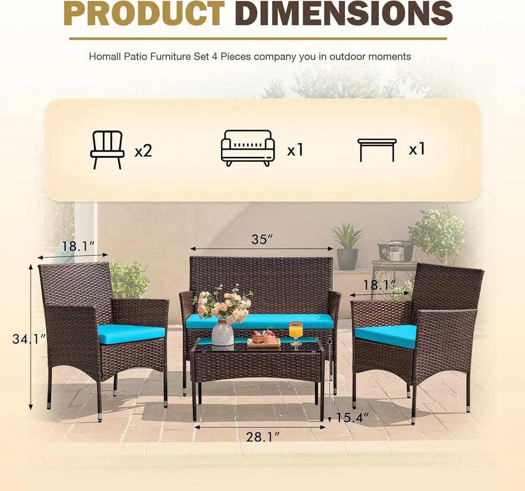 Homall 4 Pieces Outdoor Patio Furniture Sets Rattan Chair Wicker Set, Outdoor Indoor Use Backyard Porch Garden Poolside Balcony Furniture Sets Clearance (Brown and Beige)