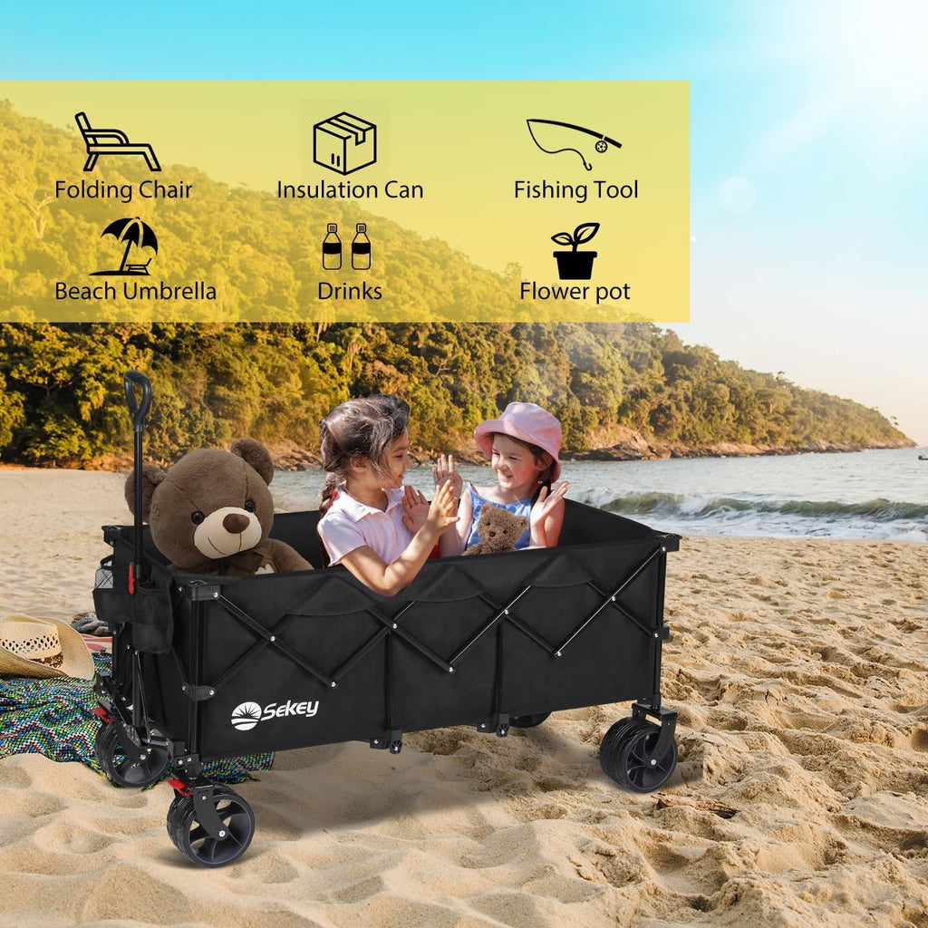 Sekey 48 Inch Long Foldable Extended Travel Cart 440 Lbs Folding Multi-Purpose Garden Cart