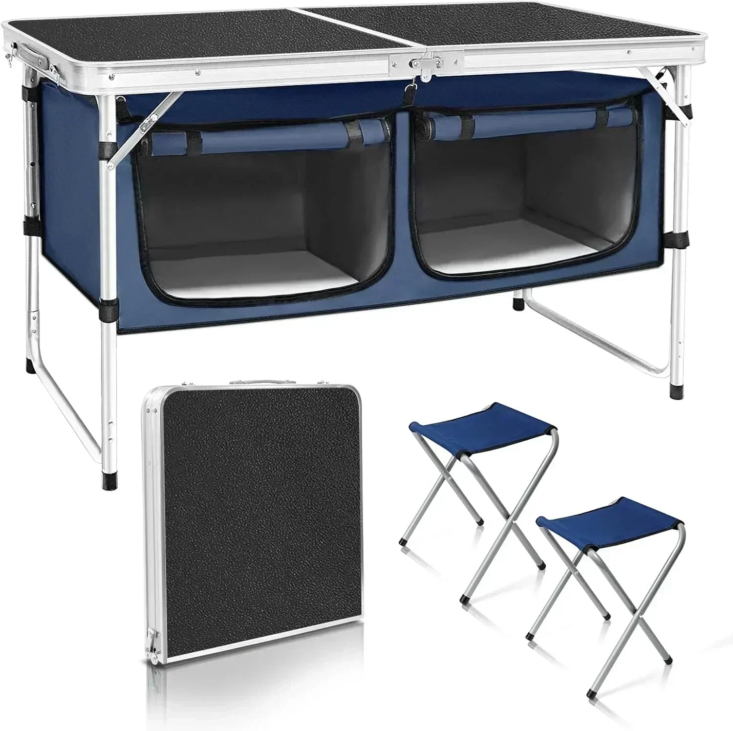 Outdoor Folding Table Aluminum Lightweight Height Adjustable with Storage Organizer