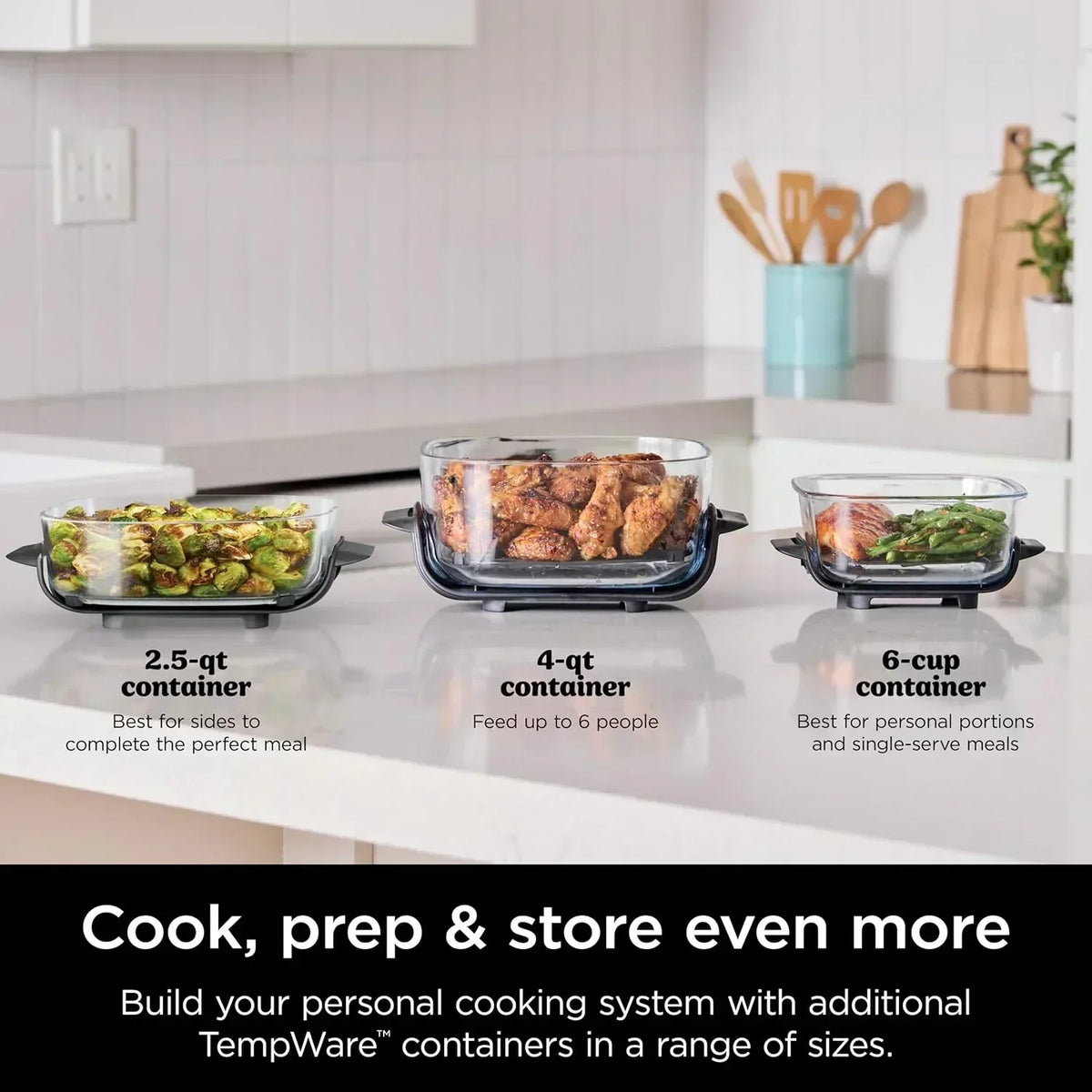 Ninja Crispi 4 in 1 Portable Glass Air Fryer Cooking System 4QT 6 Cup TempWare Glass Containers