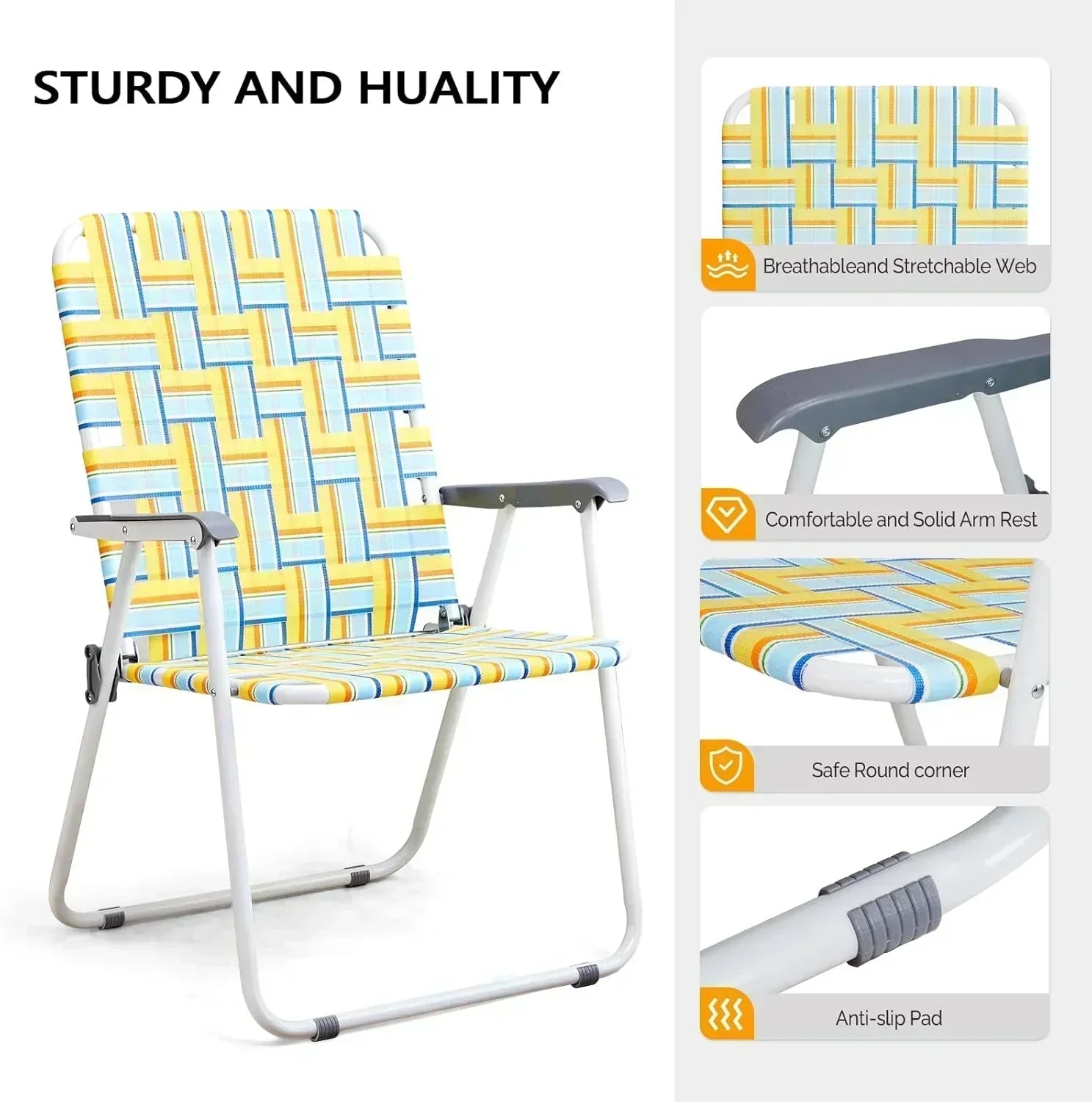 VINGLI Patio Lawn Webbed Folding Chairs Set of 2 Outdoor Beach Portable Lawn Chair