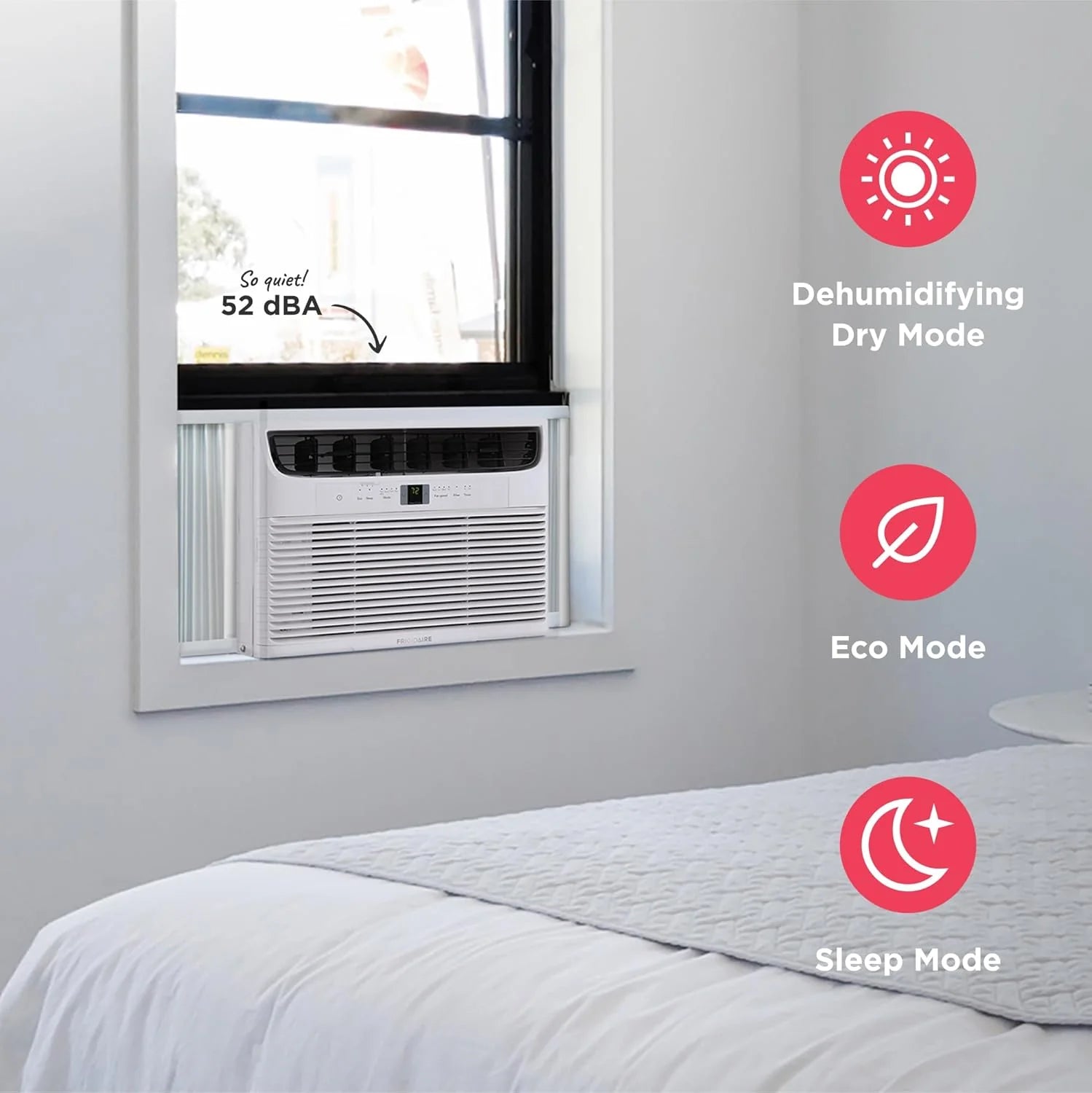 Frigidaire 5,000 BTU Window Air Conditioner with Remote Control, Cools Up to 150 Sq. Ft., Quiet Operation, Eco Mode, 3 Fan Speeds, Auto Restart, White