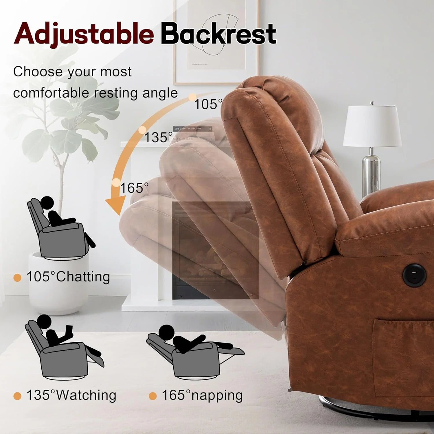 Rocker Recliner, Glider Recliner Chairs for Adults, 360�� Swivel Rocking Chair with Massage and Heating, Nursery Chair
