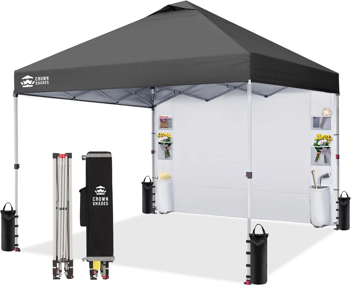 CROWN SHADES Canopy Tent 10x10 Pop Up Canopy Outdoor Shade with Pockets Sidewall, Easy Up Sun Shelter with One Person Set Up Center Lock, Portable Instant Camping Beach Canopy Tents, Purple