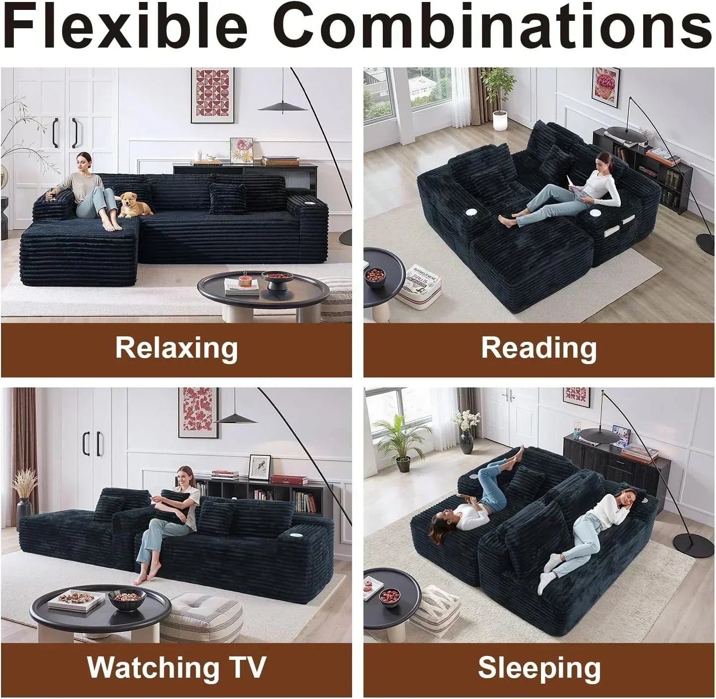 Cloud Sectional Couch with L Shape Chaise Modern Modular Sofa with Deep Seat Built in Cup Holder