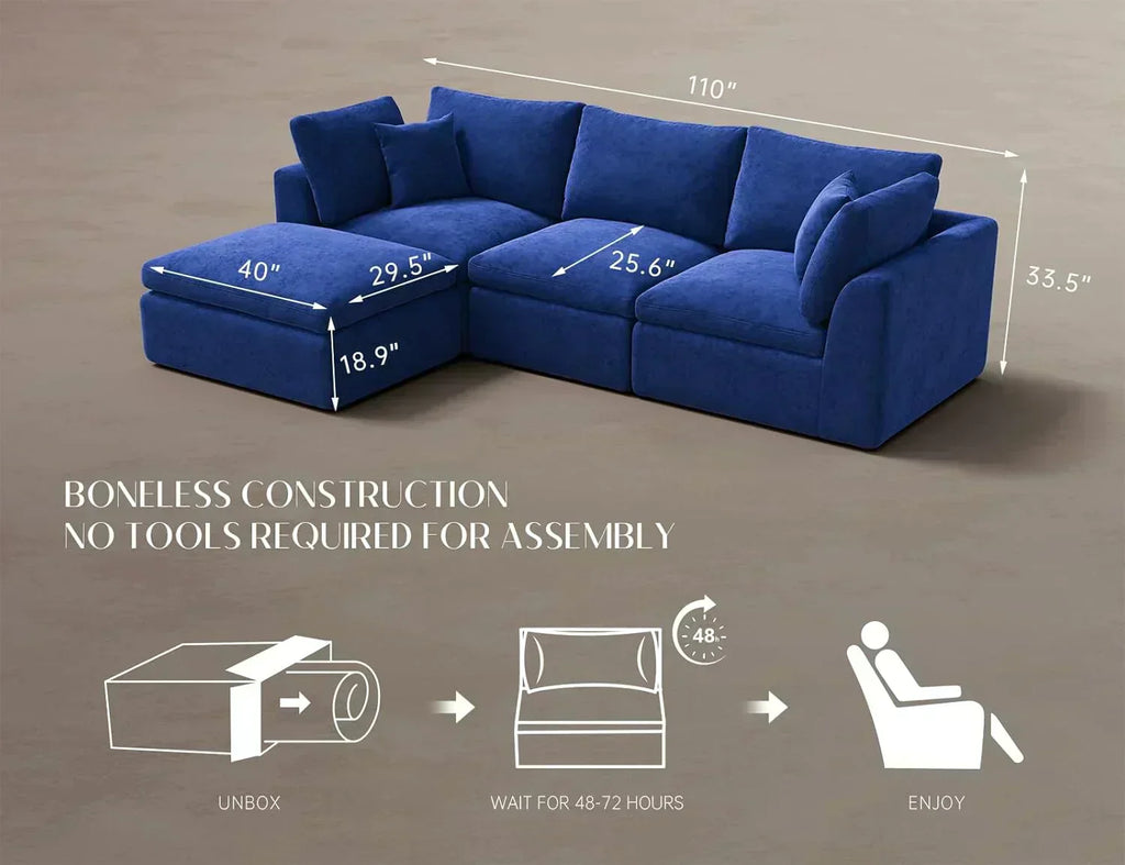 110 inch cloud sectional sofa for living room convertible L-shaped sofa 3 seater sectional sofa