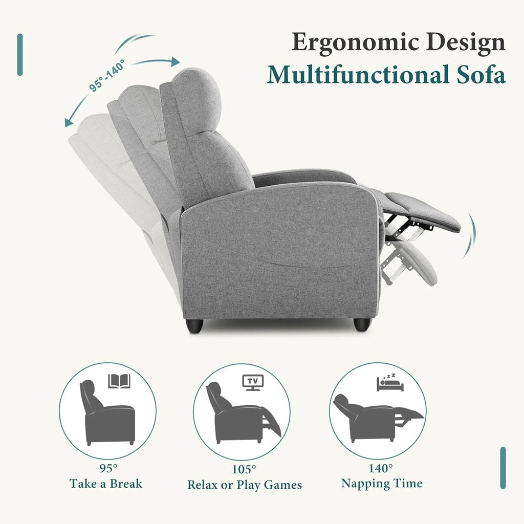 Swivel Rocking Recliner Chair with Extra Large Footrest High Back, Upholstered Glider Nursery Chair for Living Room, Bedroom & Nursery, Comfortable Deep Seat for Relaxation, Grey