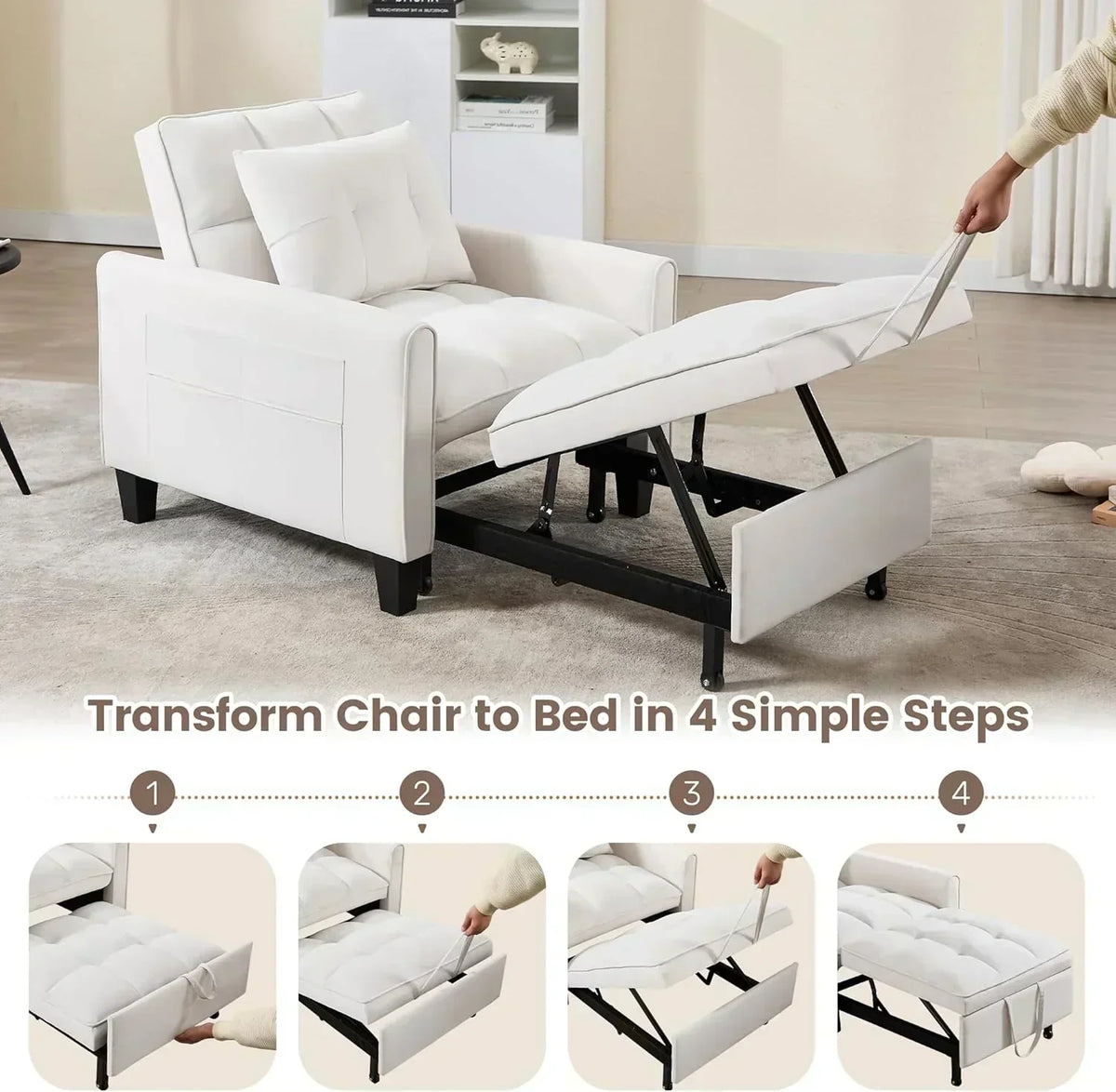 Convertible Sleeper Chair 3 in 1 Sleeper Chair Bed Pull Out Sofa Bed Chairs Velvet Single Sofa