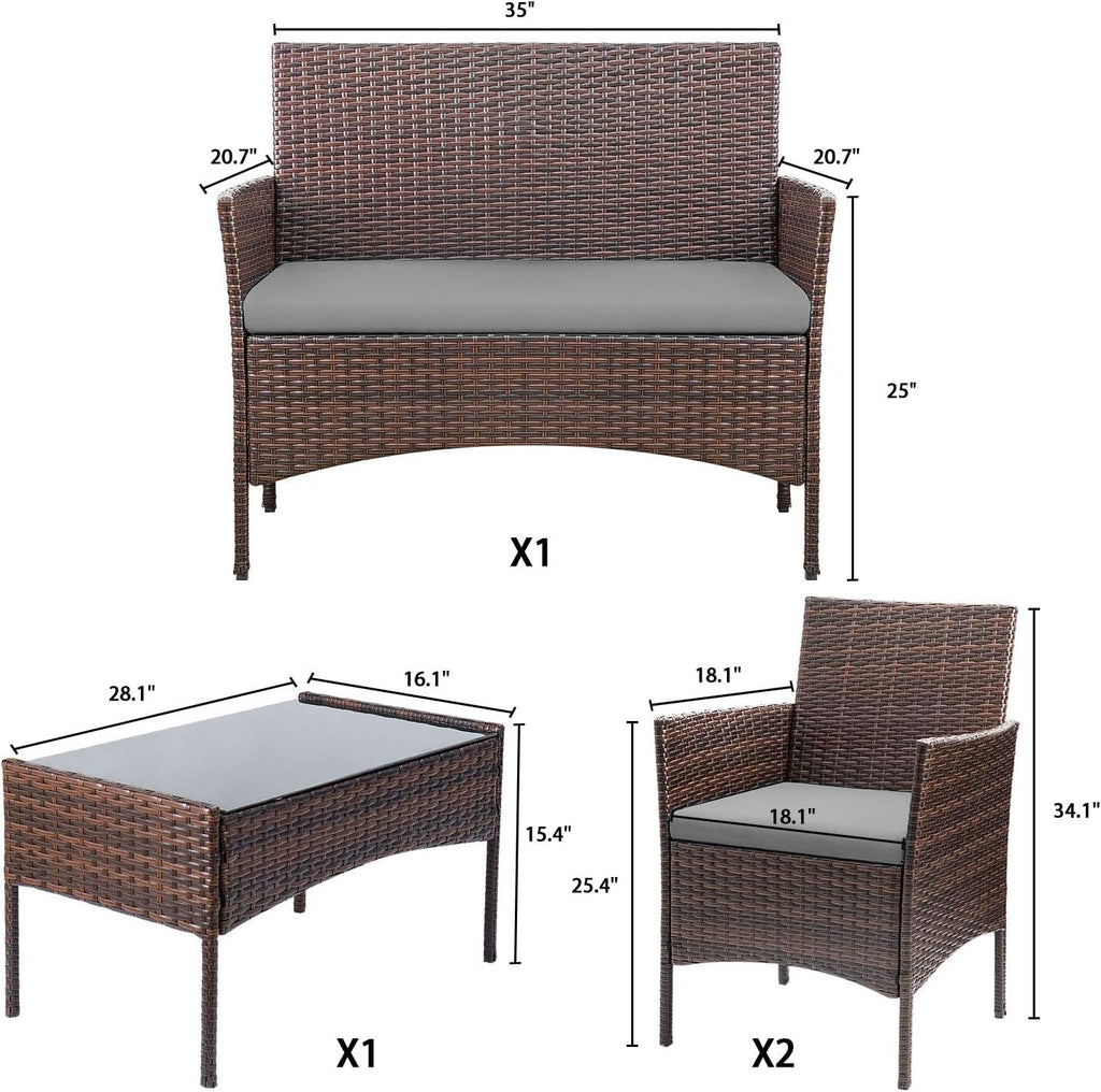 Homall 4 Pieces Outdoor Patio Furniture Sets Rattan Chair Wicker Set, Outdoor Indoor Use Backyard Porch Garden Poolside Balcony Furniture Sets Clearance (Brown and Beige)