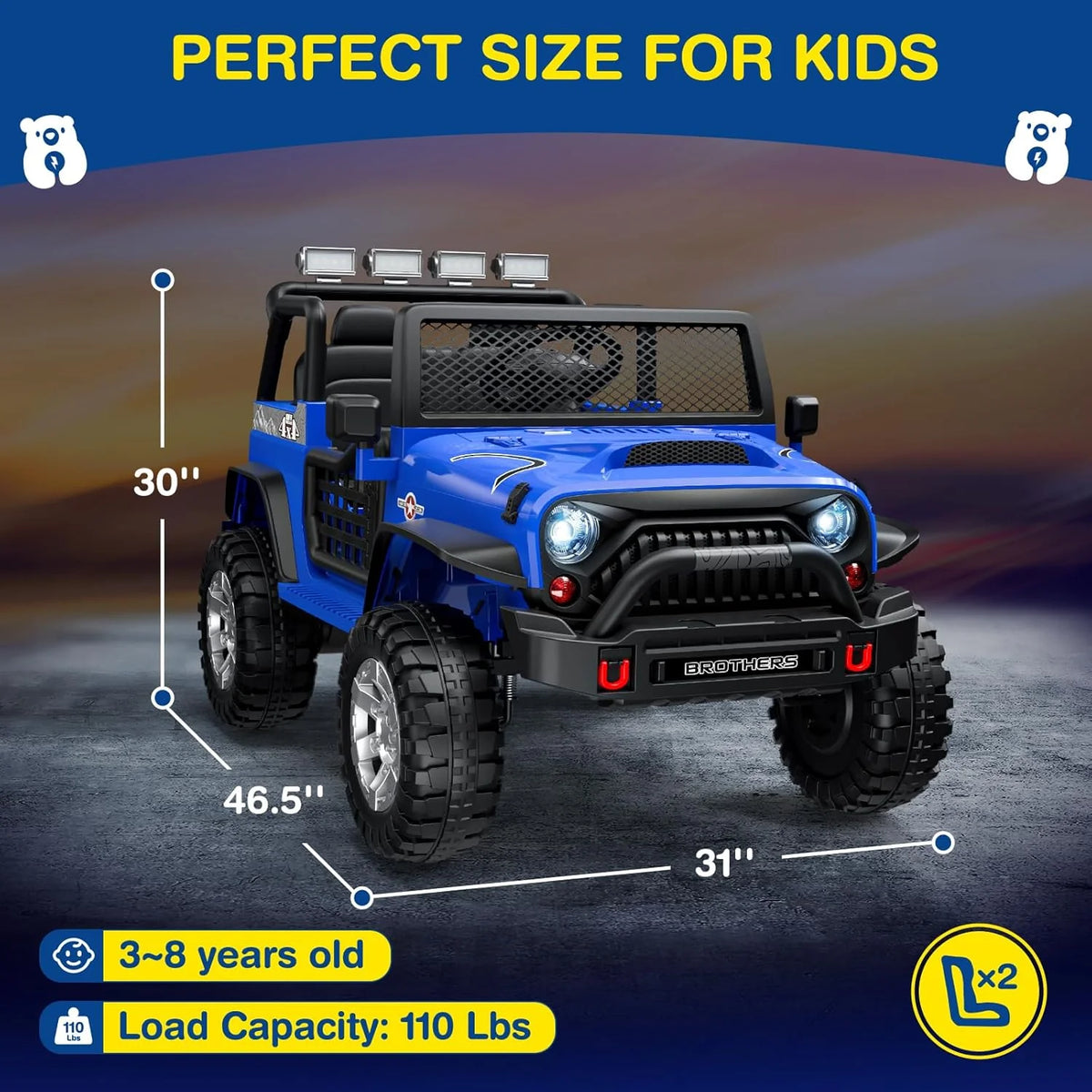 L8 Ride On Car, 2 Seater, 12V Kids Electric Car w/Remote Control, 4-Wheel Suspension, Bluetooth Speaker, Multi Music Modes, 3 Speeds, LED Lights, Xmas & Birthday Gift Ideas for Kids Ages 3+