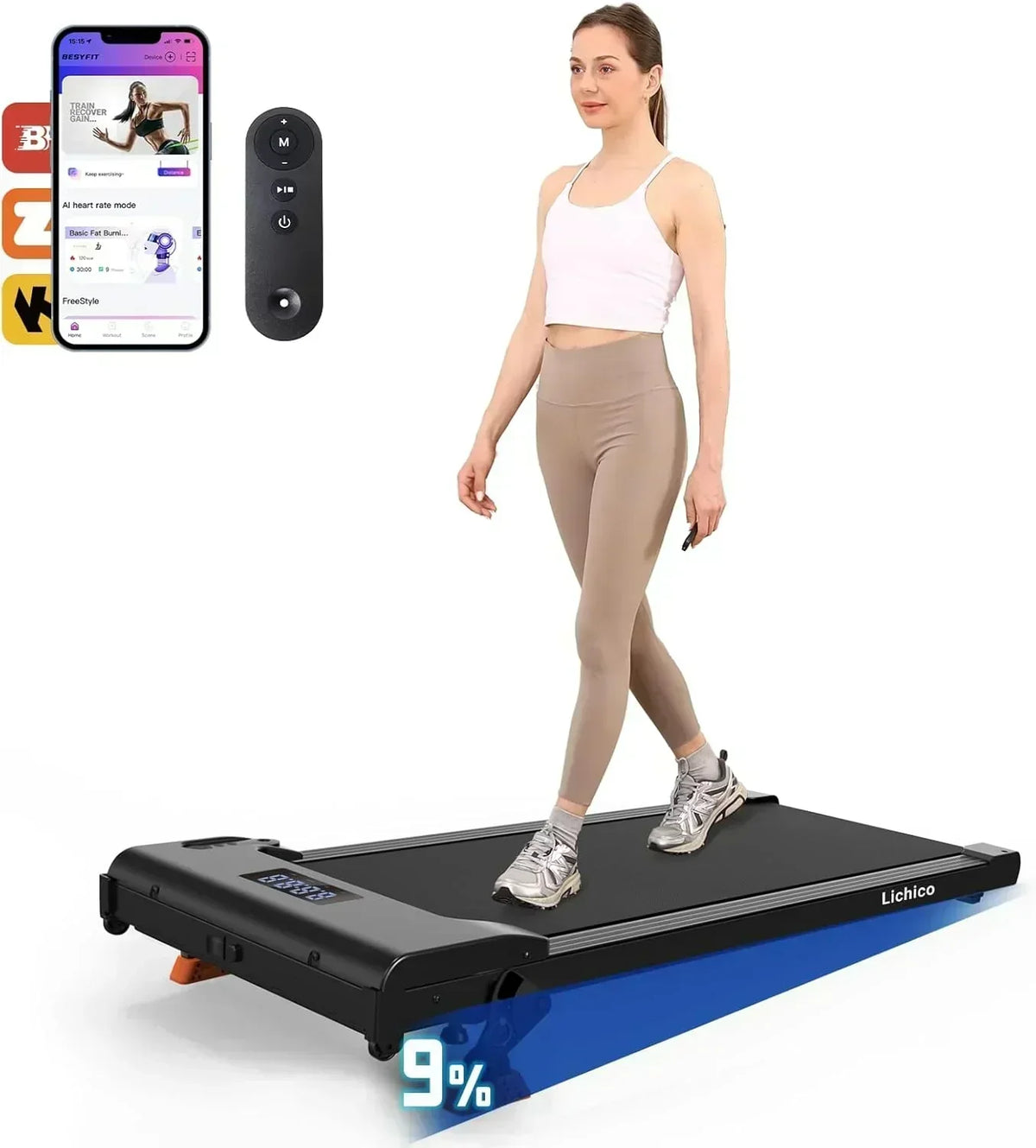 Lichico Walking Pad Under Desk Treadmill Ultra-Quiet Brushless Electric Jogging Treadmill
