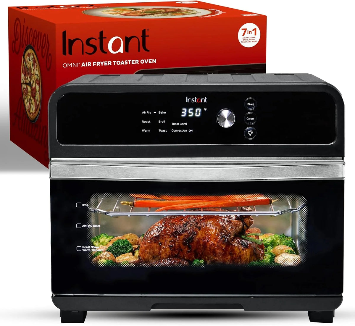 Instant Pot Omni Plus 19QT/18L Toaster Oven Air Fryer, 10-in-1 Functions, Fits 12 Pizza, Crisp, Broil, Bake, Roast, Toast, Warm, Convection, 100+ In-App Recipes, from the Makers of Instant Pot, Black