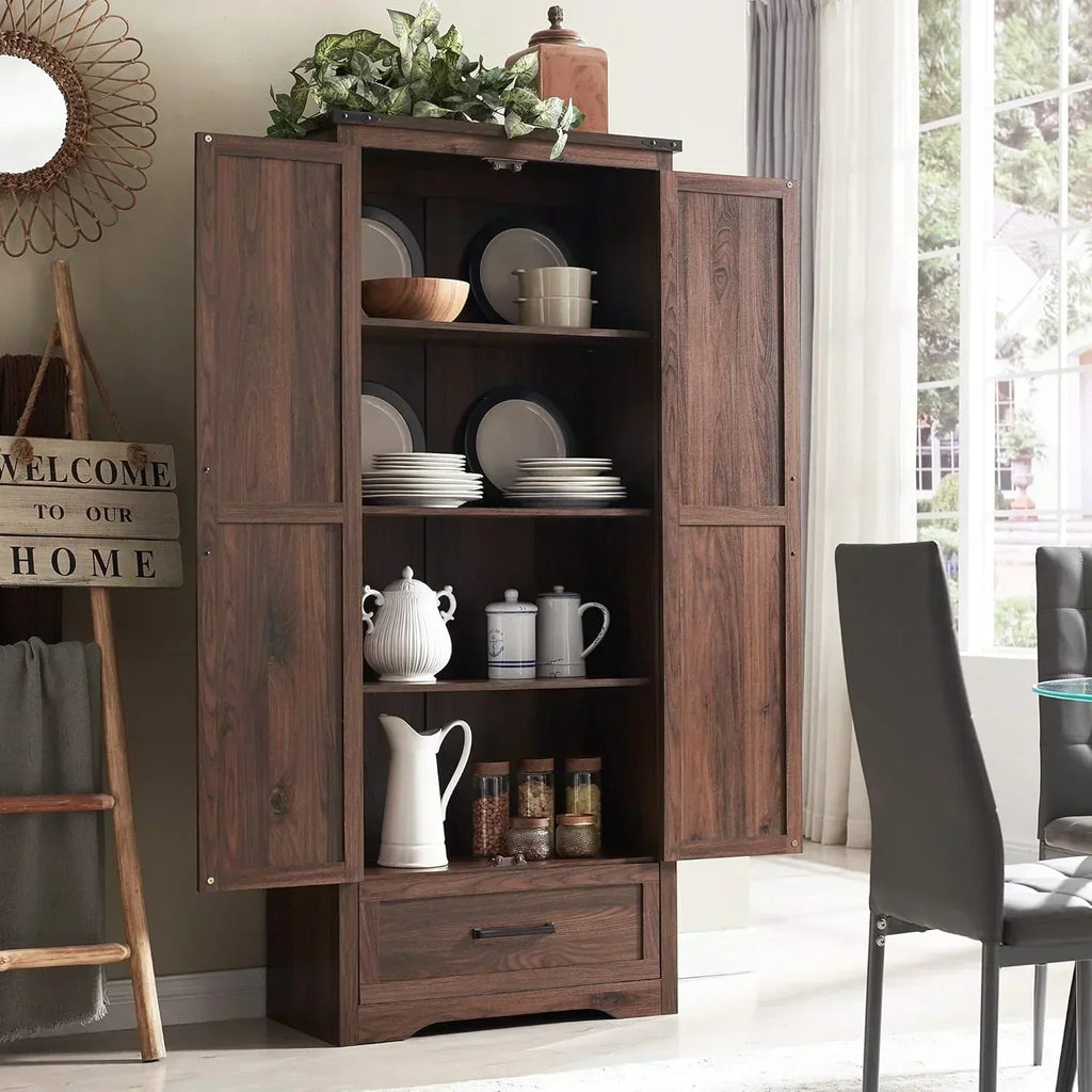 JXQTLINGMU Farmhouse Kitchen Pantry 72 Tall Wood Kitchen Storage Cabinet Adjustable Shelves