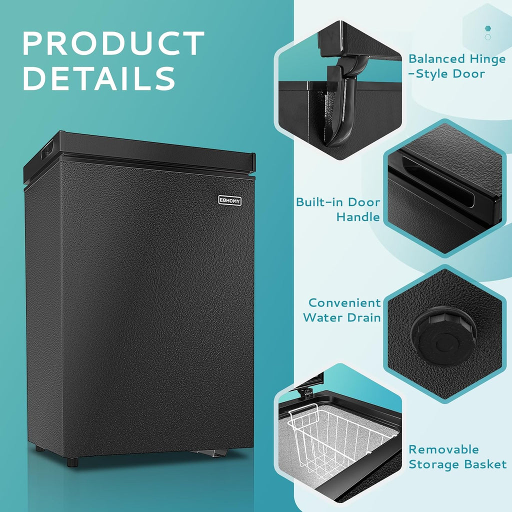 EUHOMY 3.5 Cu.Ft Chest Freezer with Removable Basket Small Deep Freezer Adjustable 7 Thermostat