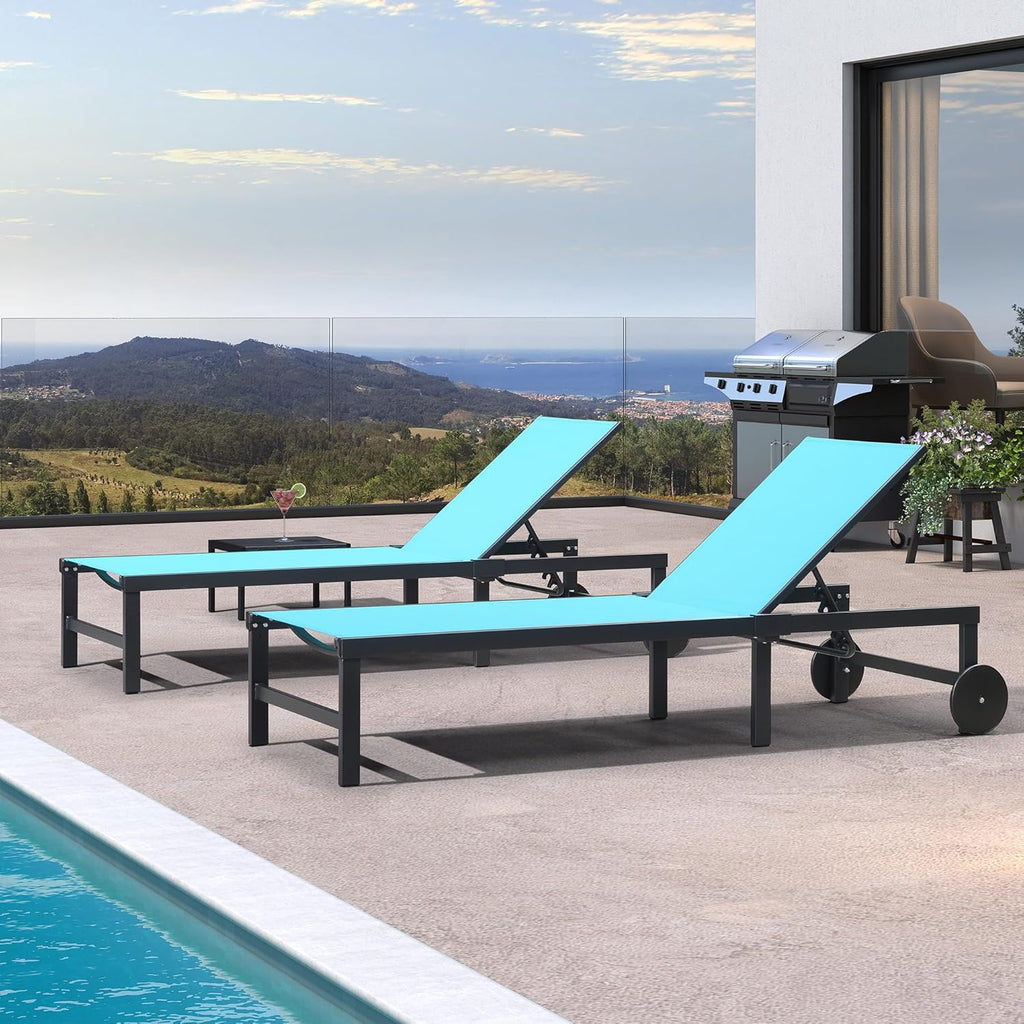 PURPLE LEAF Patio Tanning Lounge Chair Set with Face Down Hole Outdoor Aluminum Adjustable Reclining Chairs Wheels Pillows and Table for Poolside Beach Sunbathing Lounger, Beige