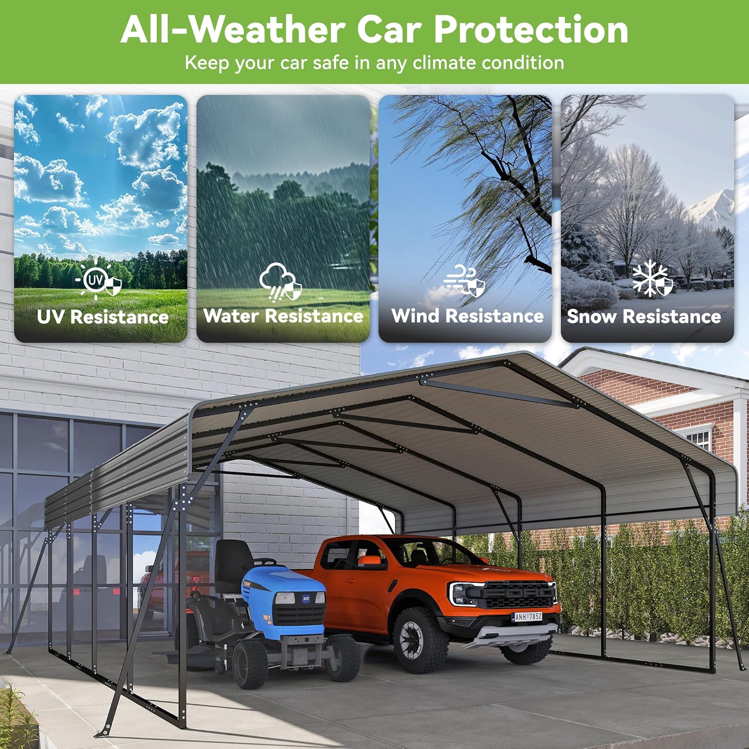 10'x15' Heavy Duty Metal Carport Outdoor Garage Car Shelter Shade with Heavier Frame