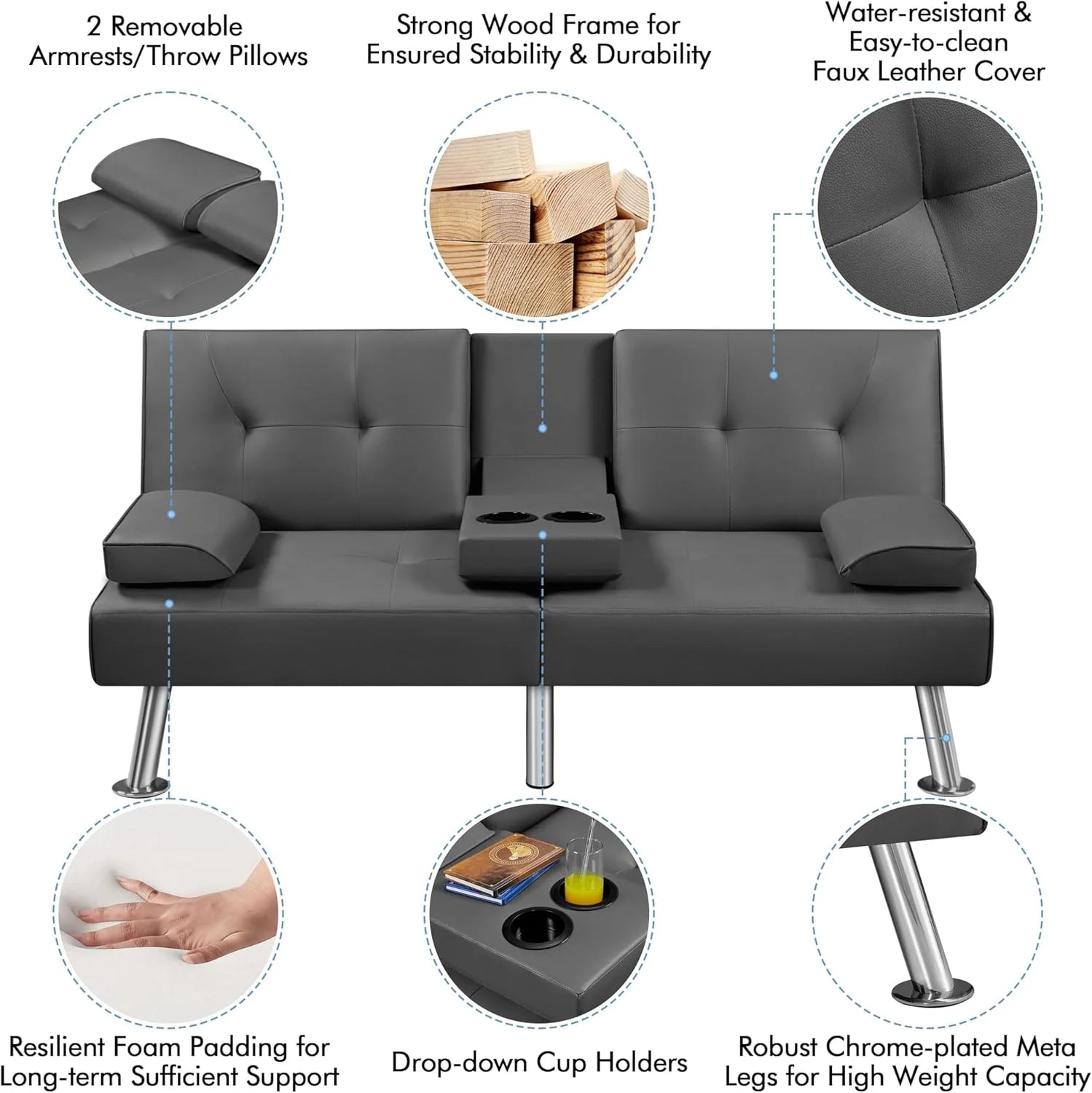 Convertible Sofa Bed Modern Imitation Leather Home Recliner Flip Double Sofa Folding Sofa Bed Guest Bed