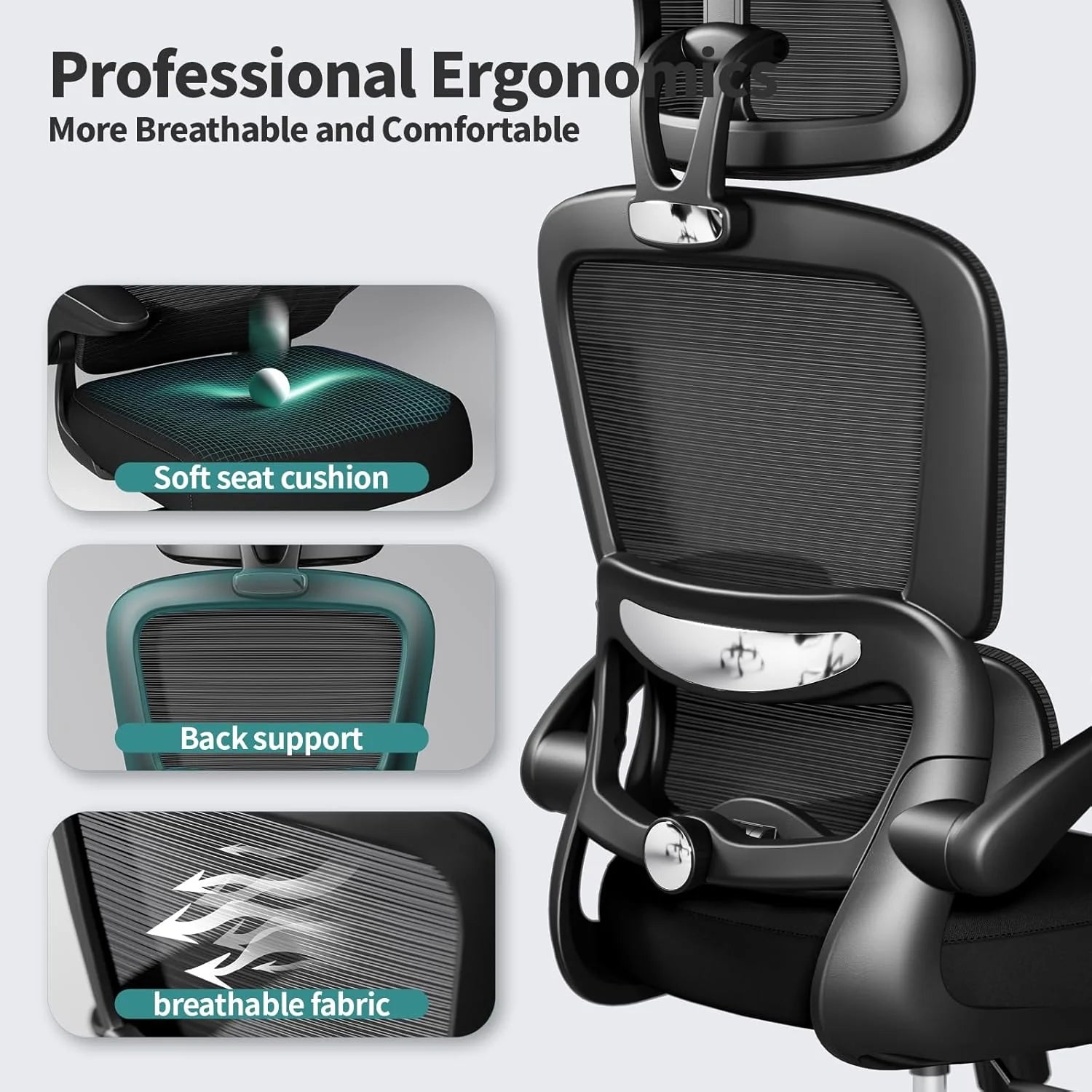 Office Chair Ergonomic Desk Chair, 330 lbs Home Mesh Desk Chair with Wheels, Comfortable Gaming Chair, High Back Office Chair