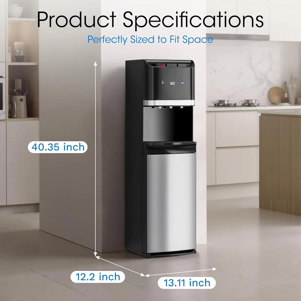 Bottom-loading water dispenser, 5-gallon water bottle, three temperature settings - hot water