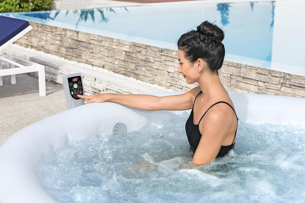 Bestway SaluSpa Miami EnergySense AirJet Inflatable Hot Tub Spa (71 x 26) | Portable Hot Tub with 2 Covers (1 Energy-Efficient Thermal Cover and 1 Standard Cover) | Fits Up to 2-4 Persons | Black