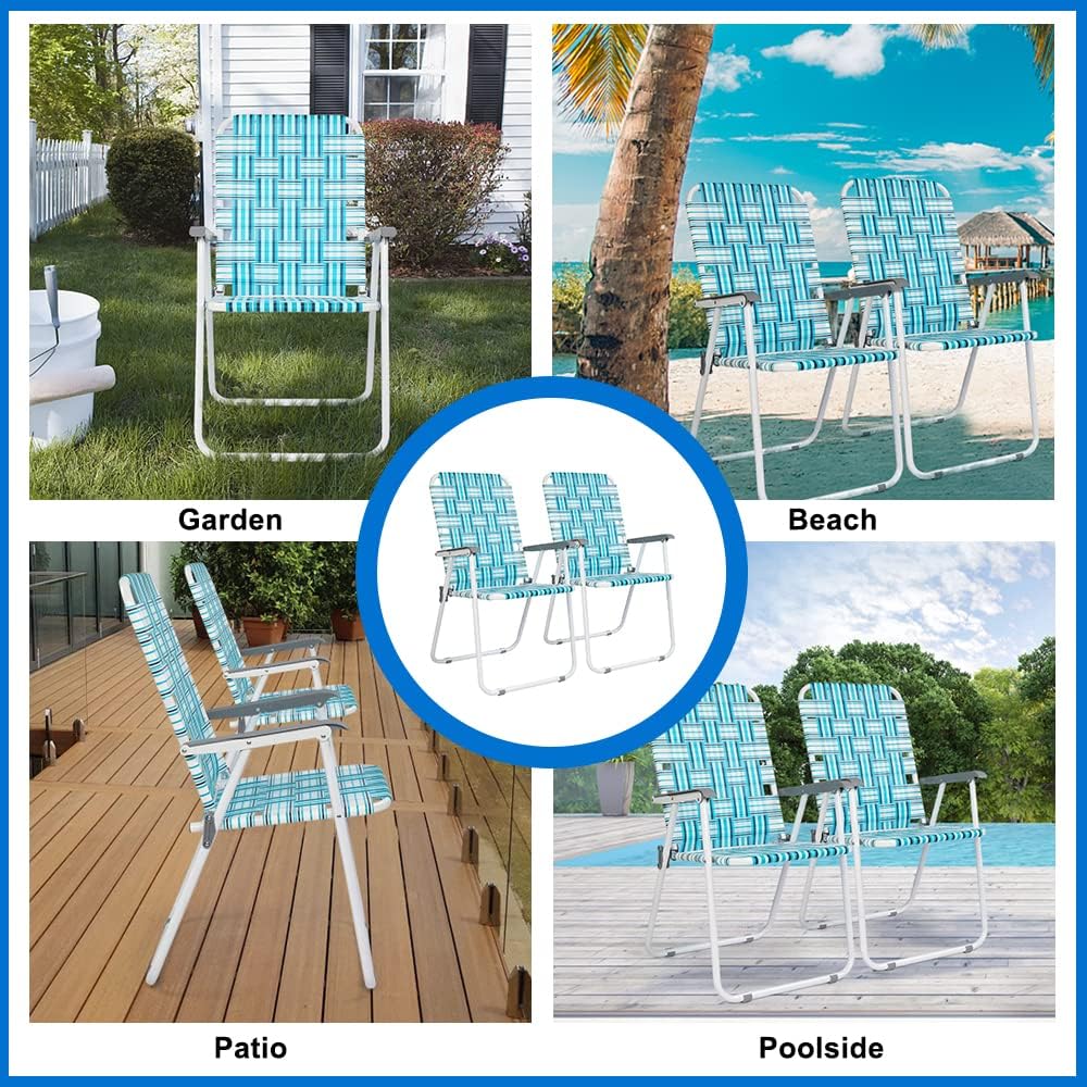 VINGLI Patio Lawn Webbed Folding Chairs Set of 2 Outdoor Beach Portable Lawn Chair