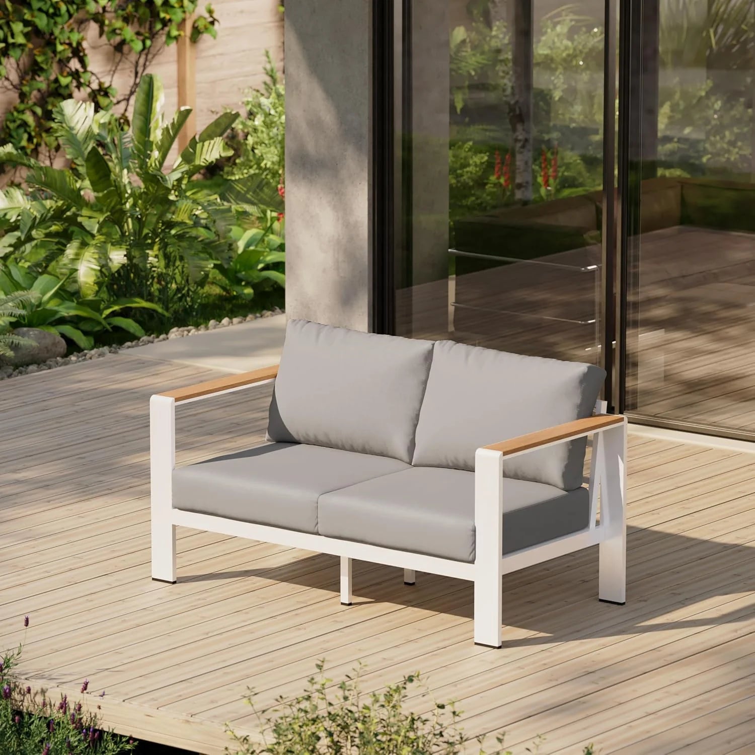 Aluminum Outdoor Patio Furniture Set with Coffee Table, 4 Piece Patio Conversation Sets with Washable Thick Cushions