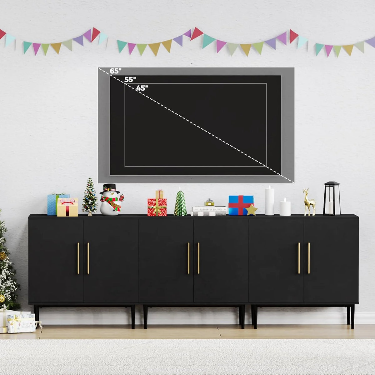 Free Standing Cabinet Black Wood for Living Room, Bedroom, Dining Room, Hallway, Entryway