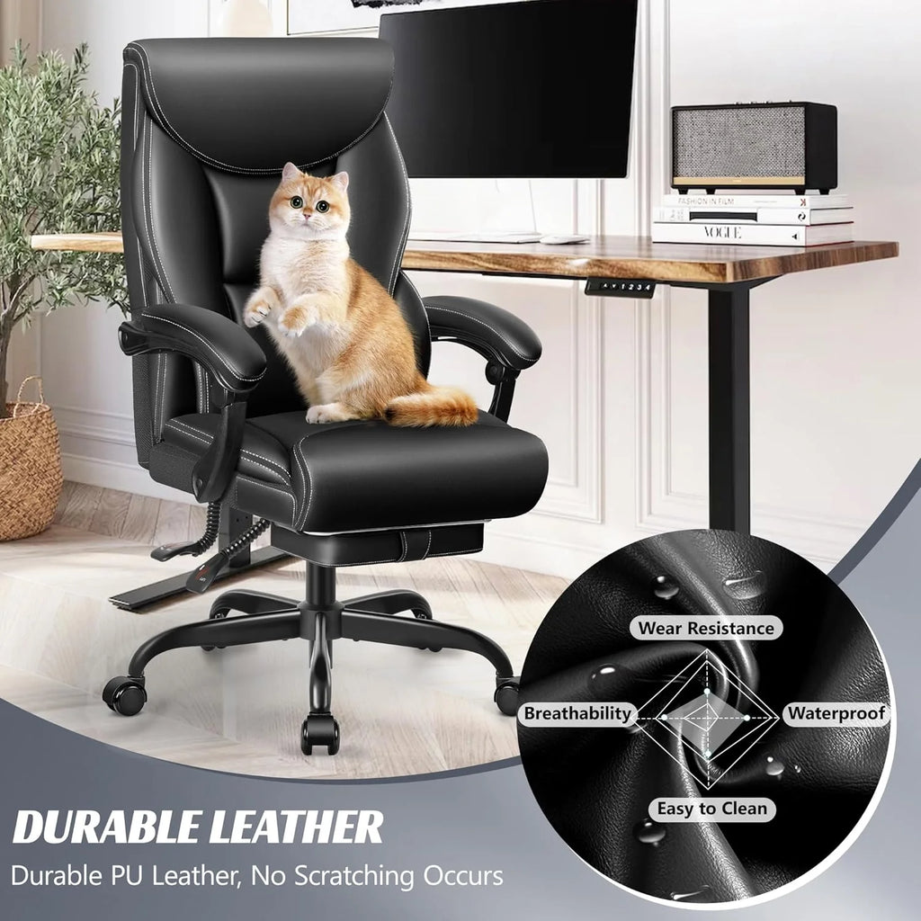 Office Chair Large High-Foot Computer Desk Chair, Breathable Leather Chair Lumbar Support Rotating Computer Chair