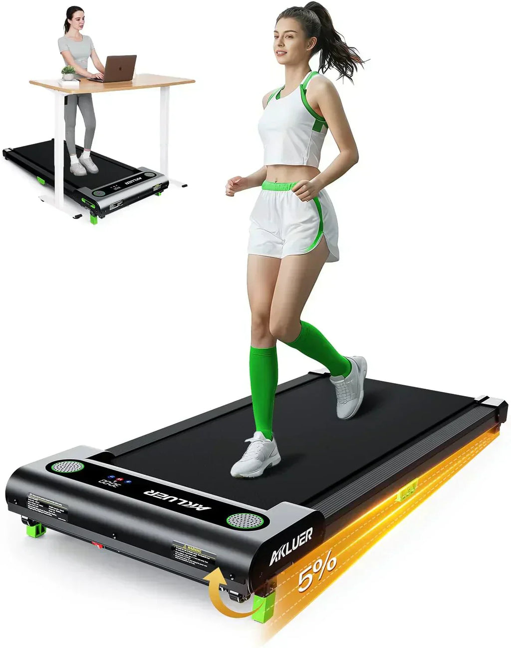 Akluer Inclined Home Treadmill 2.5 HP Small Under-Desk Treadmill Remote Control LED Display