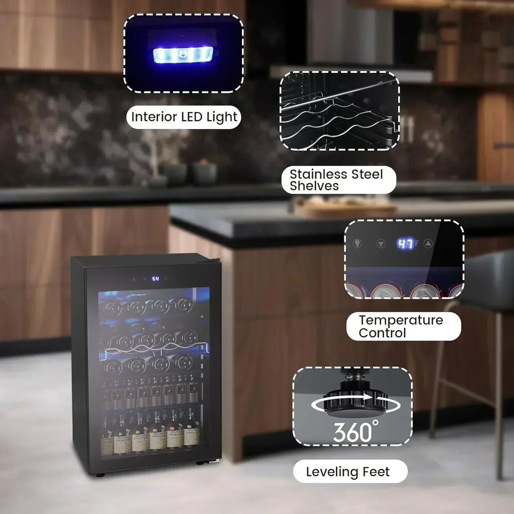 Mini Fridge 130 Can Beverage Refrigerator Cooler Drink Fridge Adjustable Temperature Control