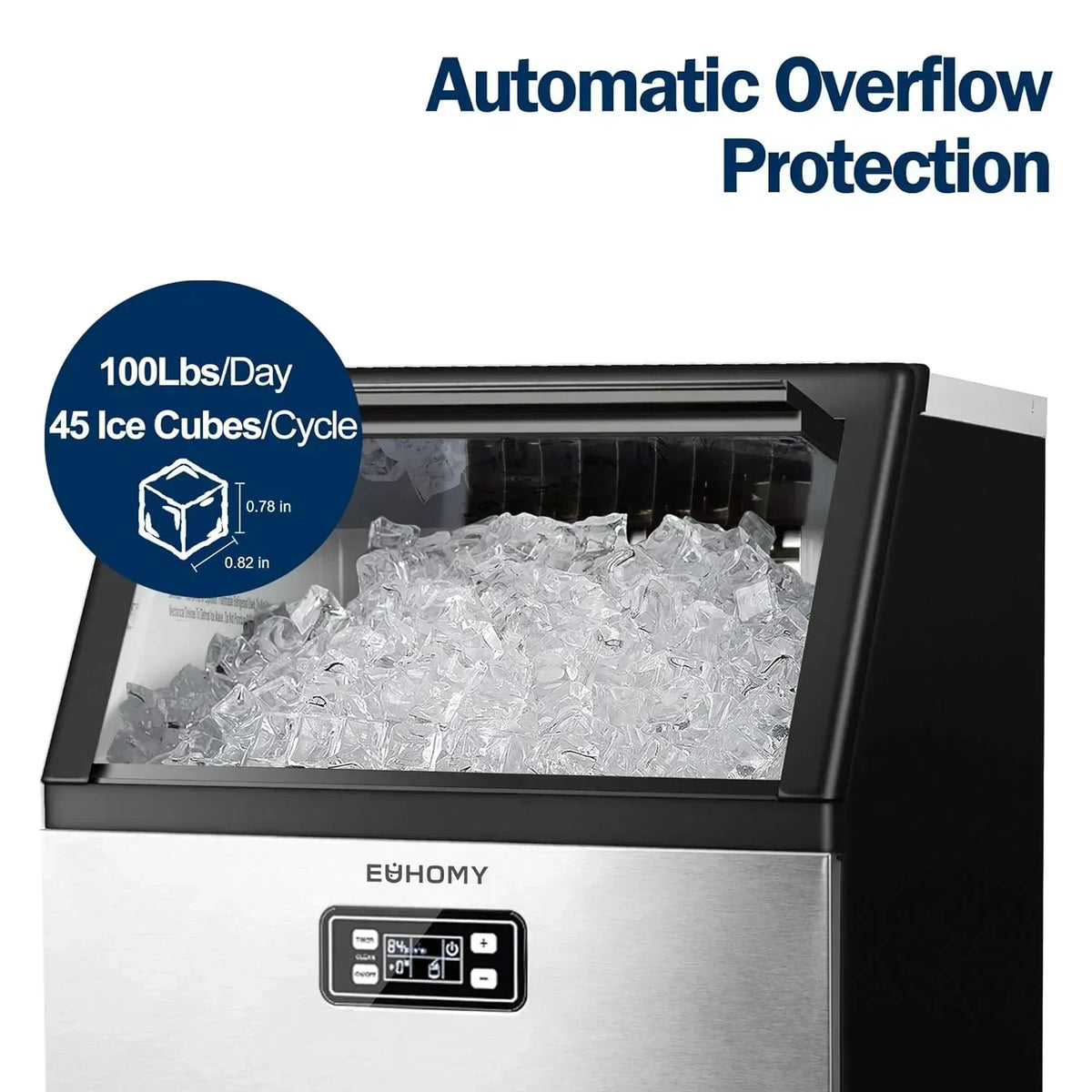 EUHOMY Commercial Ice Maker Machine 100lbs/24H Stainless Steel Under Counter ice Machine
