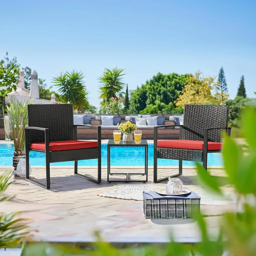 Flamaker 3 Pieces Patio Set Outdoor Wicker Furniture Sets Modern Rattan Chair Conversation Sets