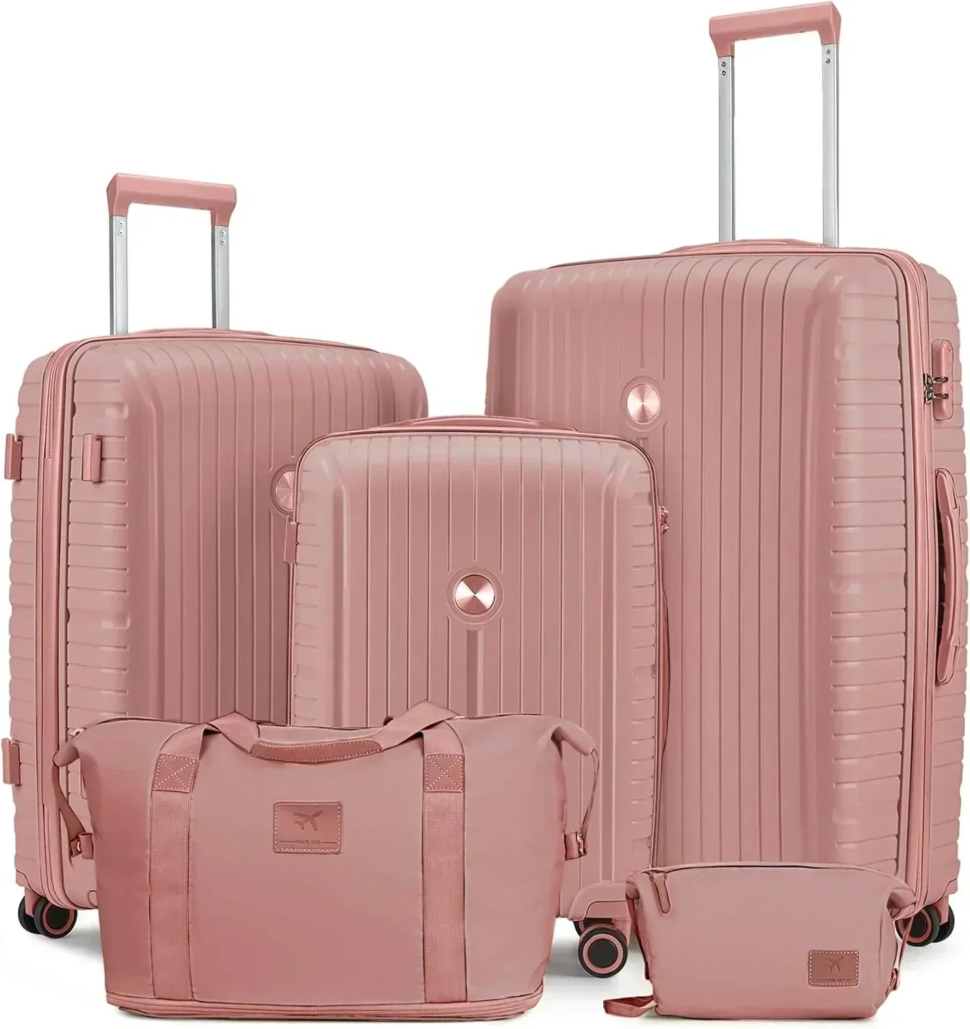 5-piece PP hardshell lightweight travel carry-on luggage set with dual spinner wheels