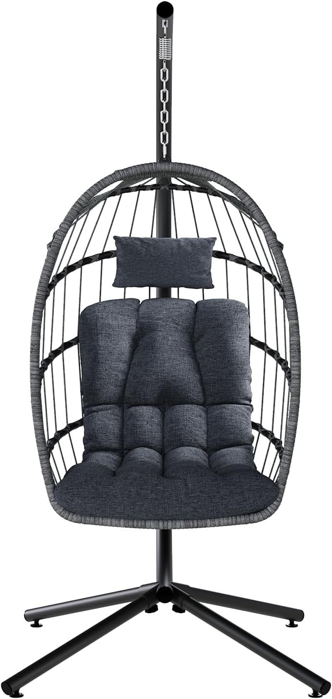 SWITTE Egg Chair Outdoor with Stand Indoor Wicker Hanging Egg Swing Chair with Cushion