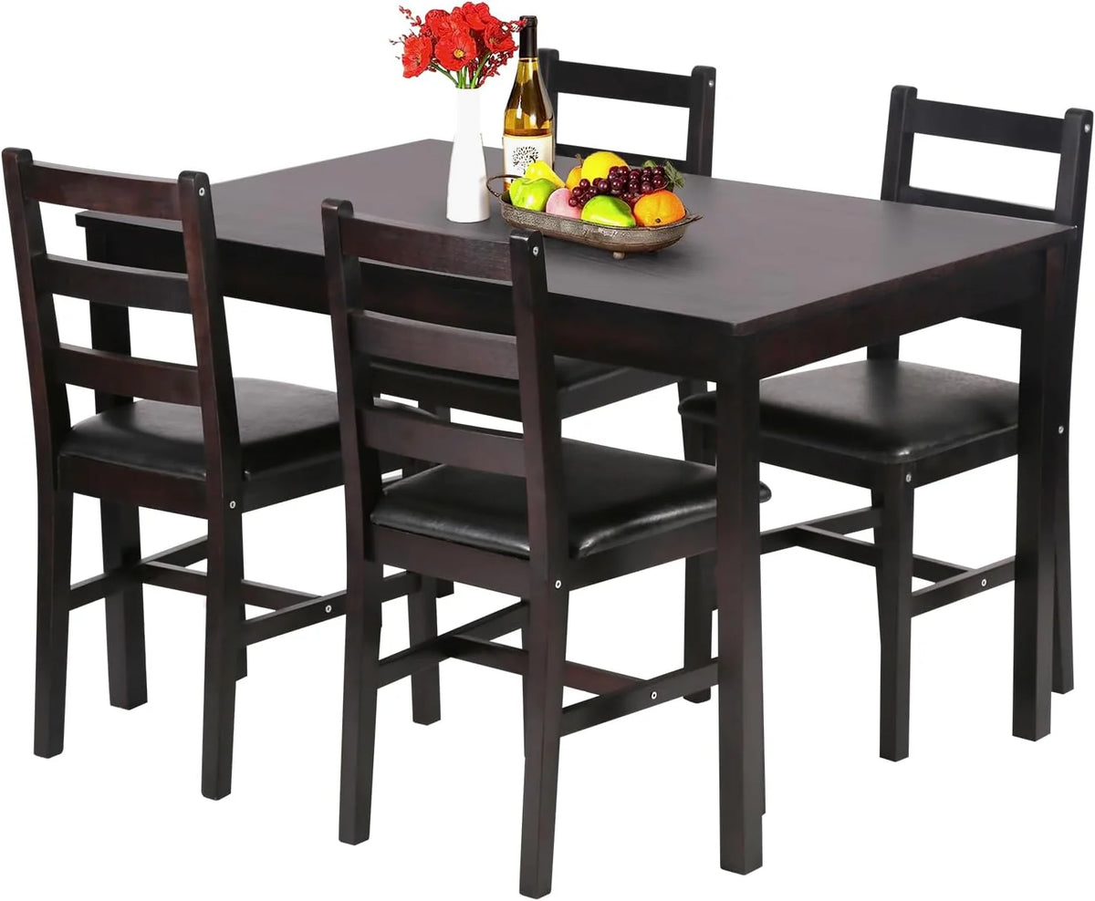 FDW 5 Piece Solid Wood Dining Table Set Space Saving Design Smooth Surface Pine Kitchen Table