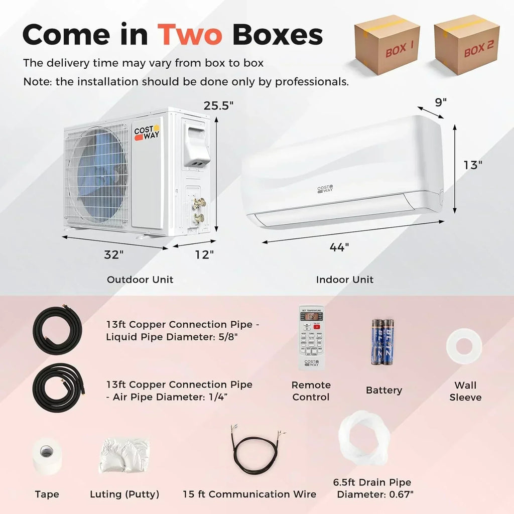 COSTWAY 12000BTU Mini Split Air Conditioner Heater 20 SEER2 115V Wall-Mounted Ductless
