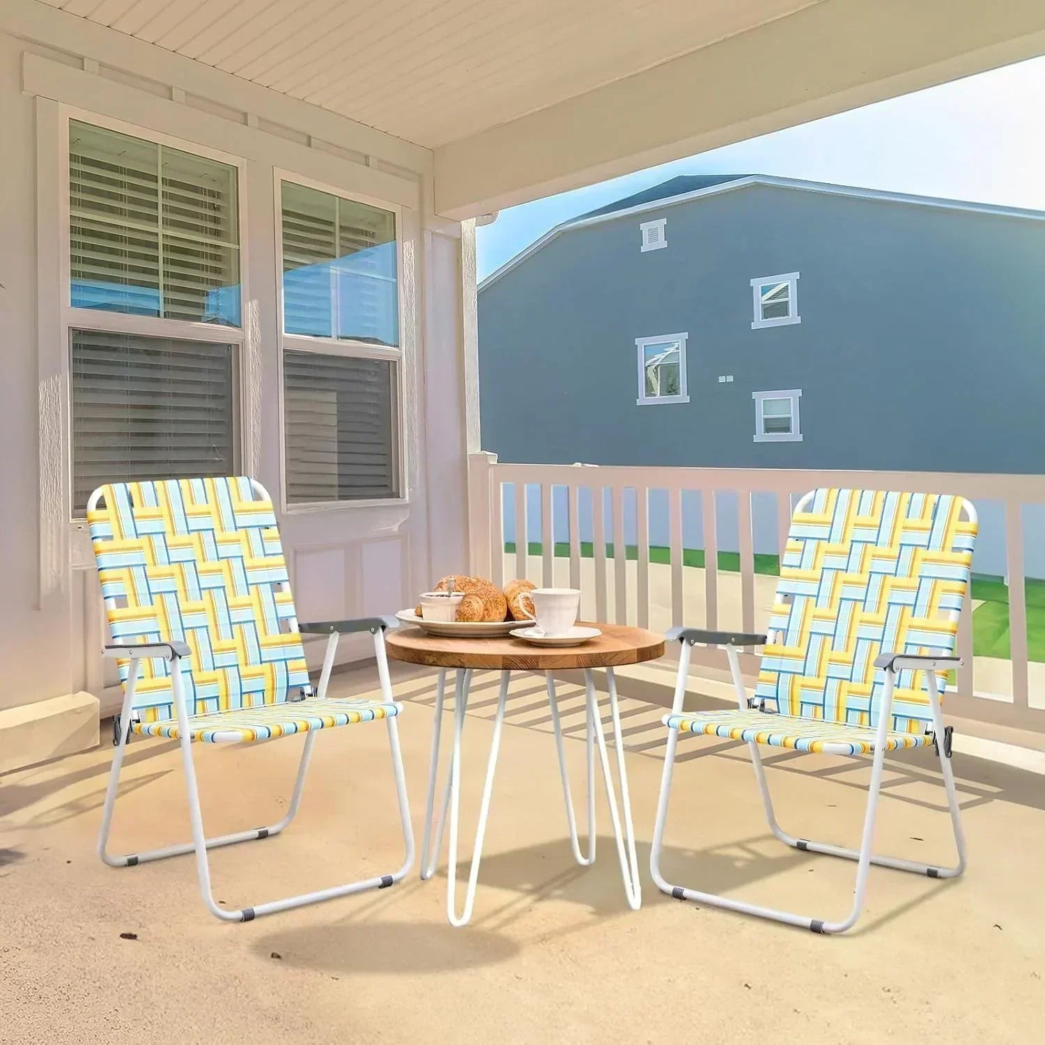 VINGLI Patio Lawn Webbed Folding Chairs Set of 2 Outdoor Beach Portable Lawn Chair