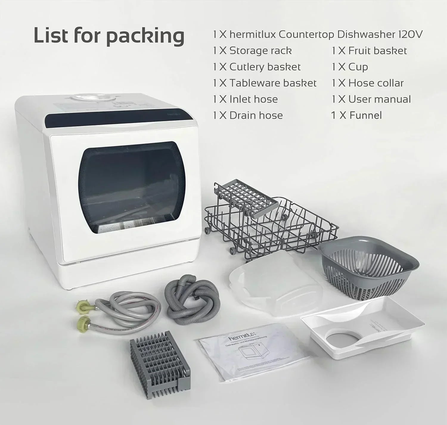 Hermitlux tabletop dishwasher 7 wash programs portable mini dishwasher
