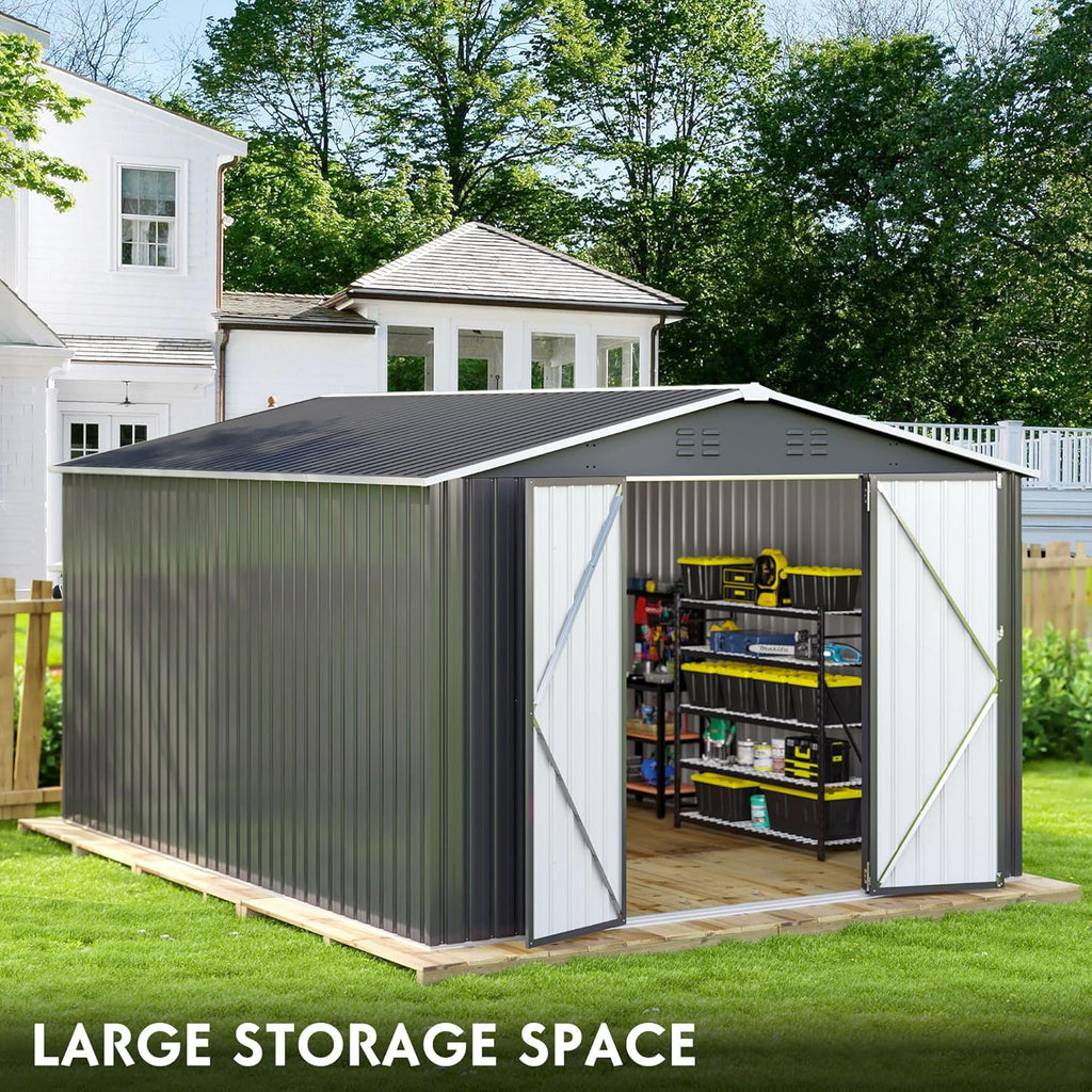 Polar Aurora 8 x 12 FT Outdoor Storage Shed Metal Garden Shed with Updated Frame Structure