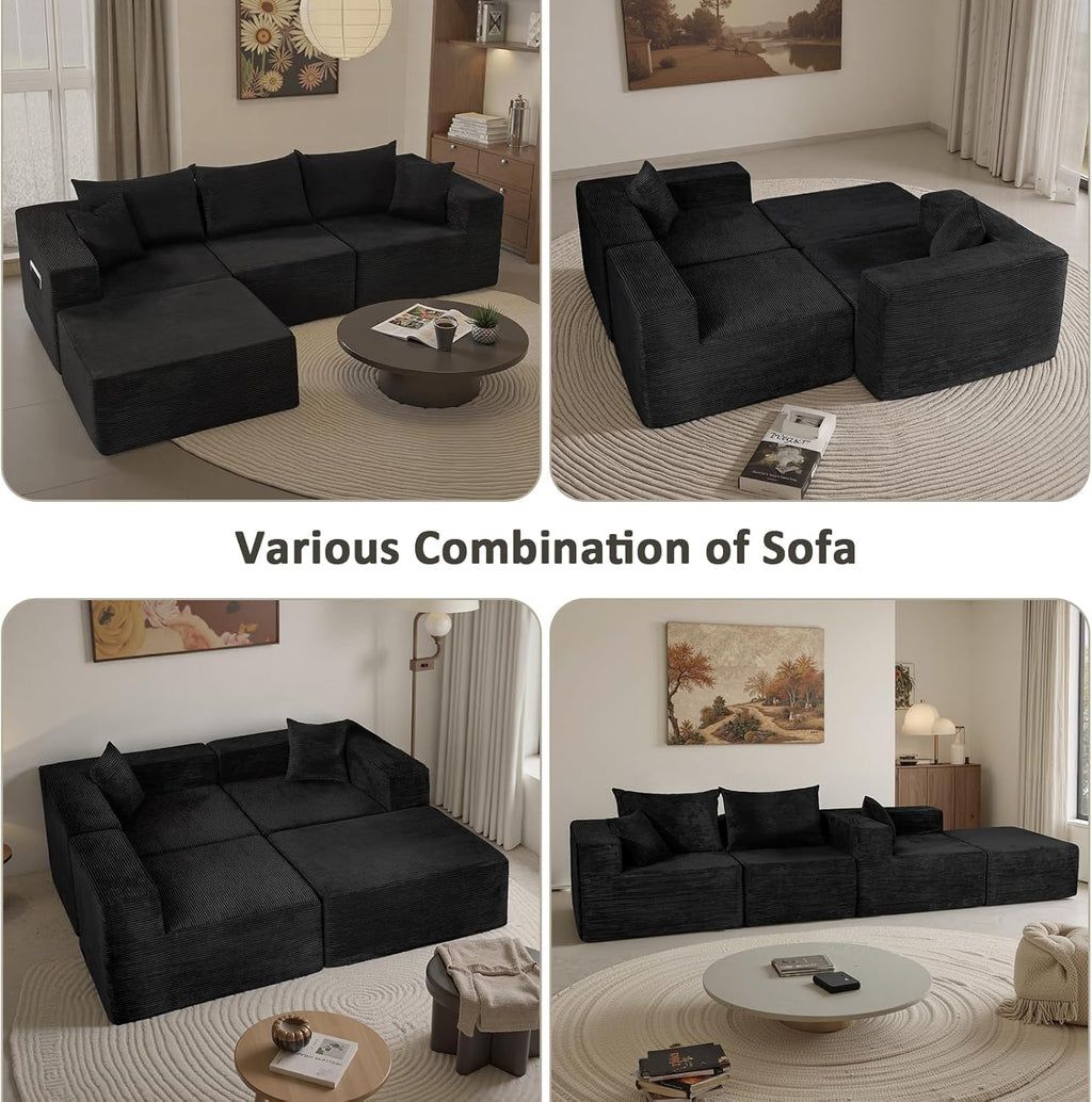 Cloud sofa with L-shaped lounge chair modern modular sofa with deep seats