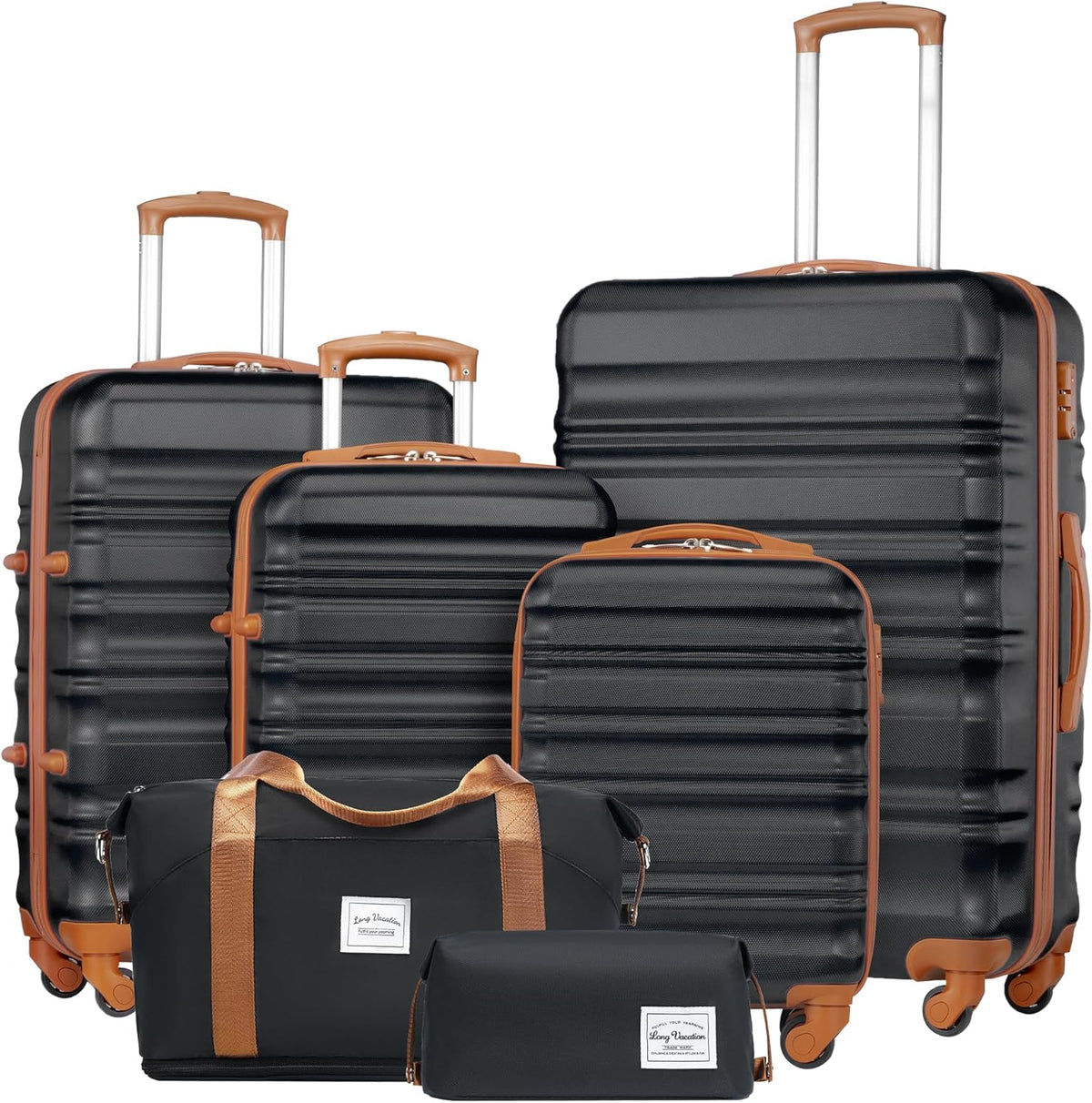 LONG VACATION 6 Piece Luggage Set Carry on Suitcase with ABS+PC hardshell, Spinner Wheels & YKK Zipper TSA Lock