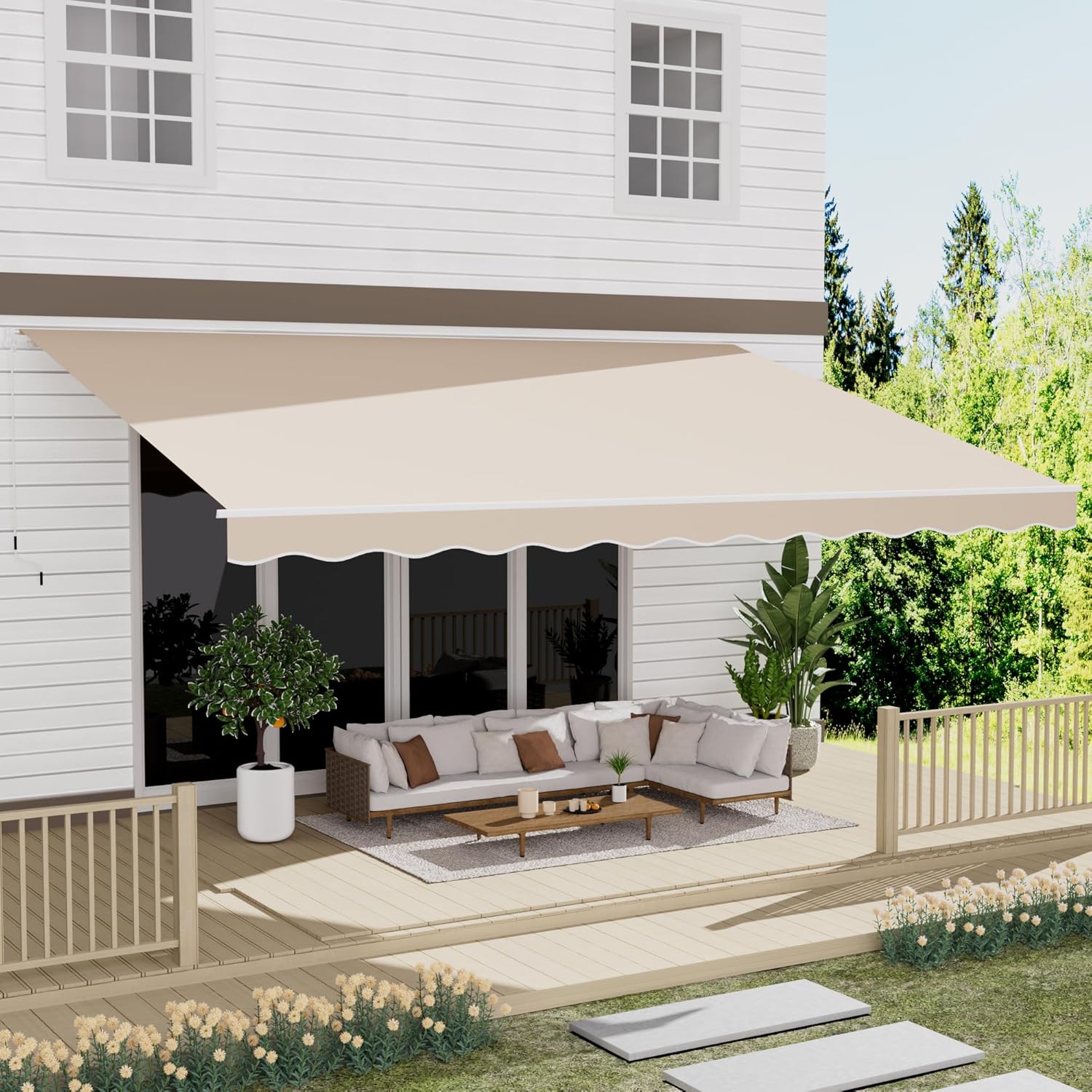 13' x 10' Awning for Patio, Sunsetter Retractable Awning Waterproof Cover Outdoor Patio Canopy, Sun Shade with Manual Crank Handle, Porch Shades for Outdoor, House, Deck, Dark Gray