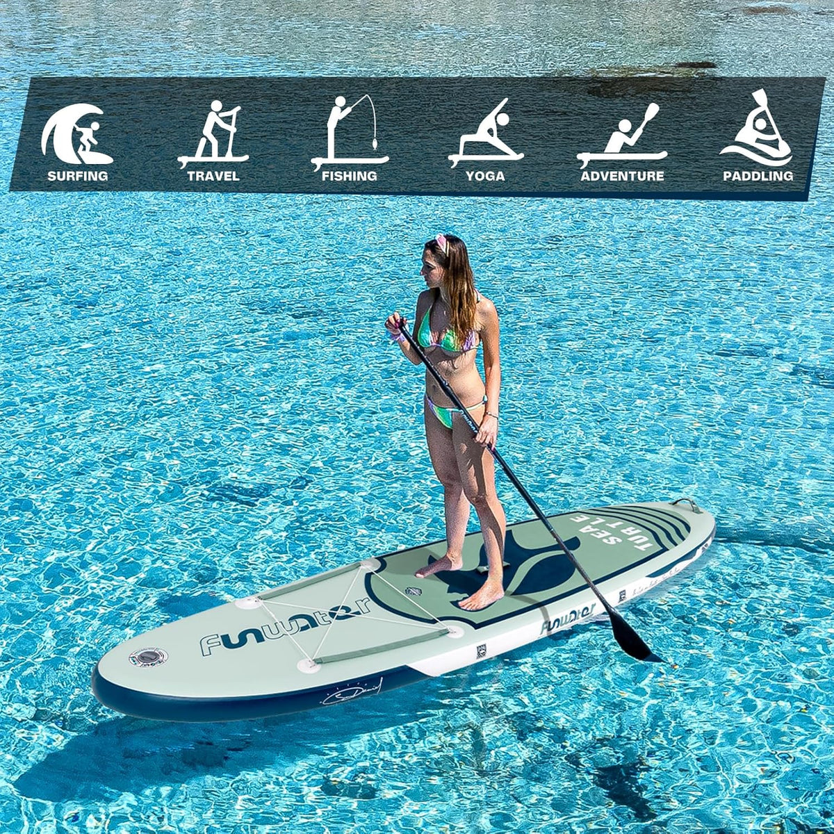 FunWater Inflatable Stand Up Paddle Board with Premium SUP Paddle Accessories, Non-Slip EVA Deck, 11'/10'6' Paddle