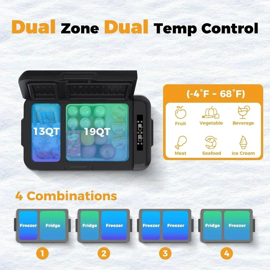 12V Refrigerator 21 Quart Portable Freezer 50 Hours Keep Cool Electric Cooler Car Refrigerator